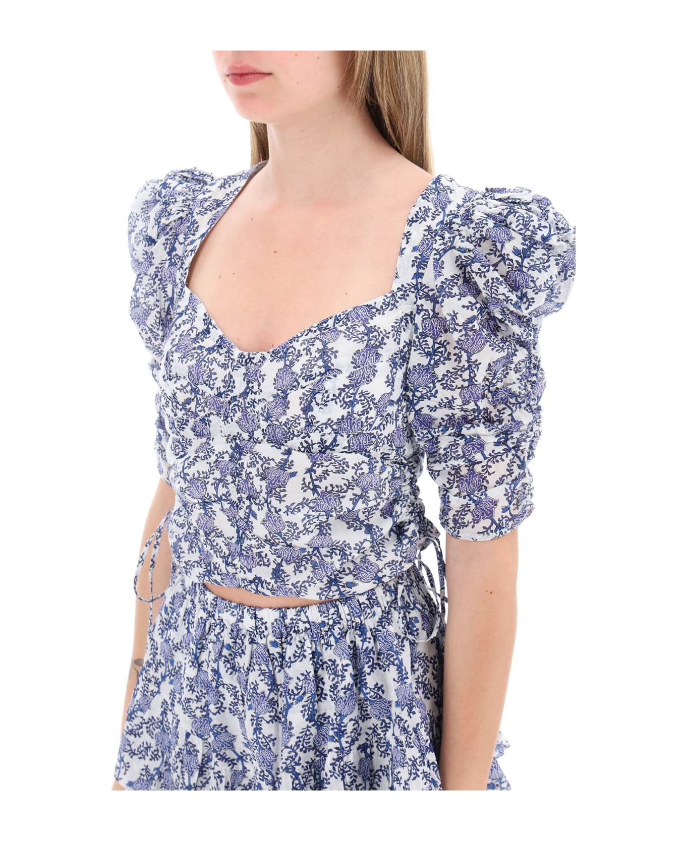 Marant Étoile 'galaor' Cropped Top With Floral Motif - ROYAL BLUE (White)