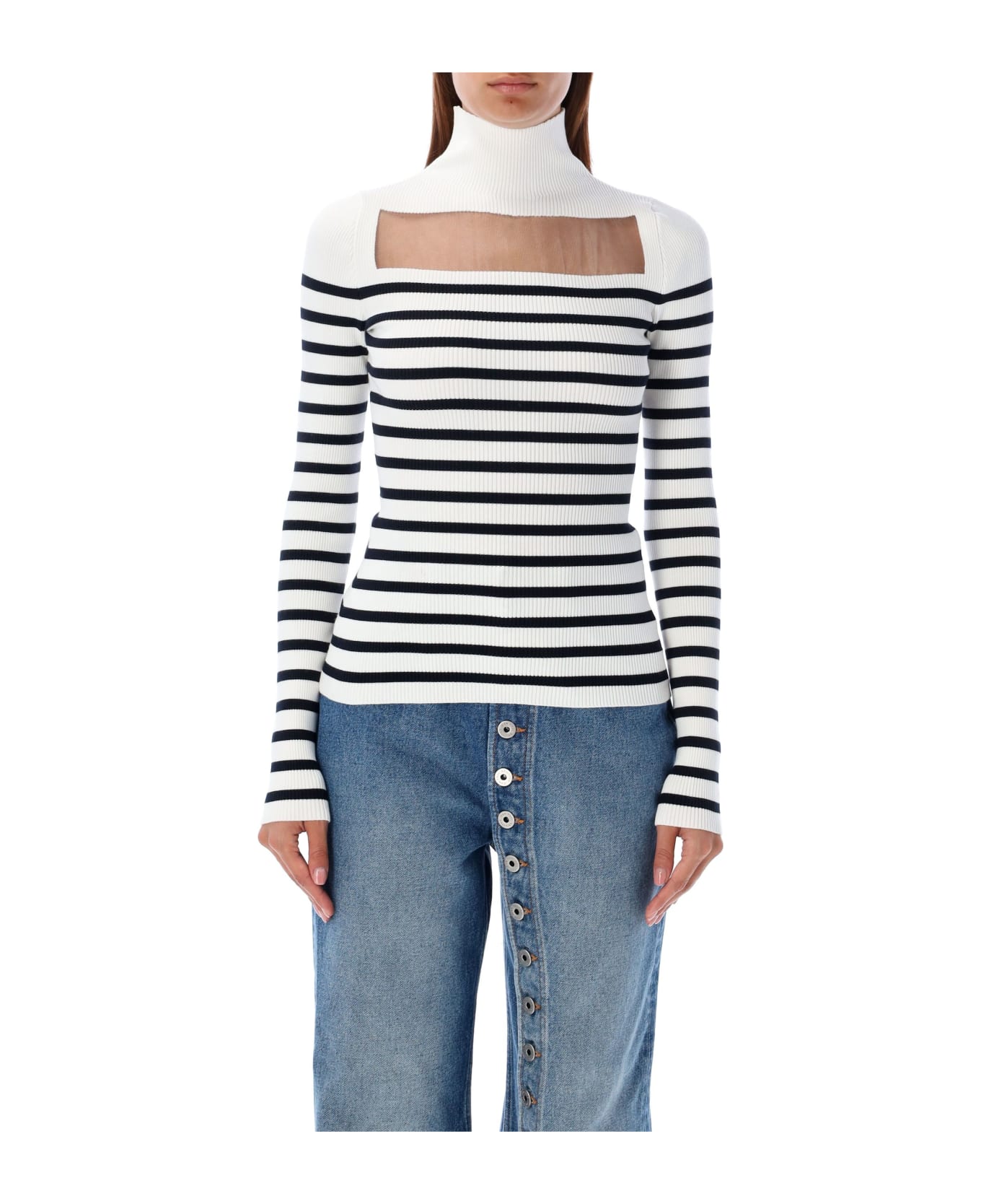 Jean Paul Gaultier Ribbed Marinier Sweater - WHITE NAVY