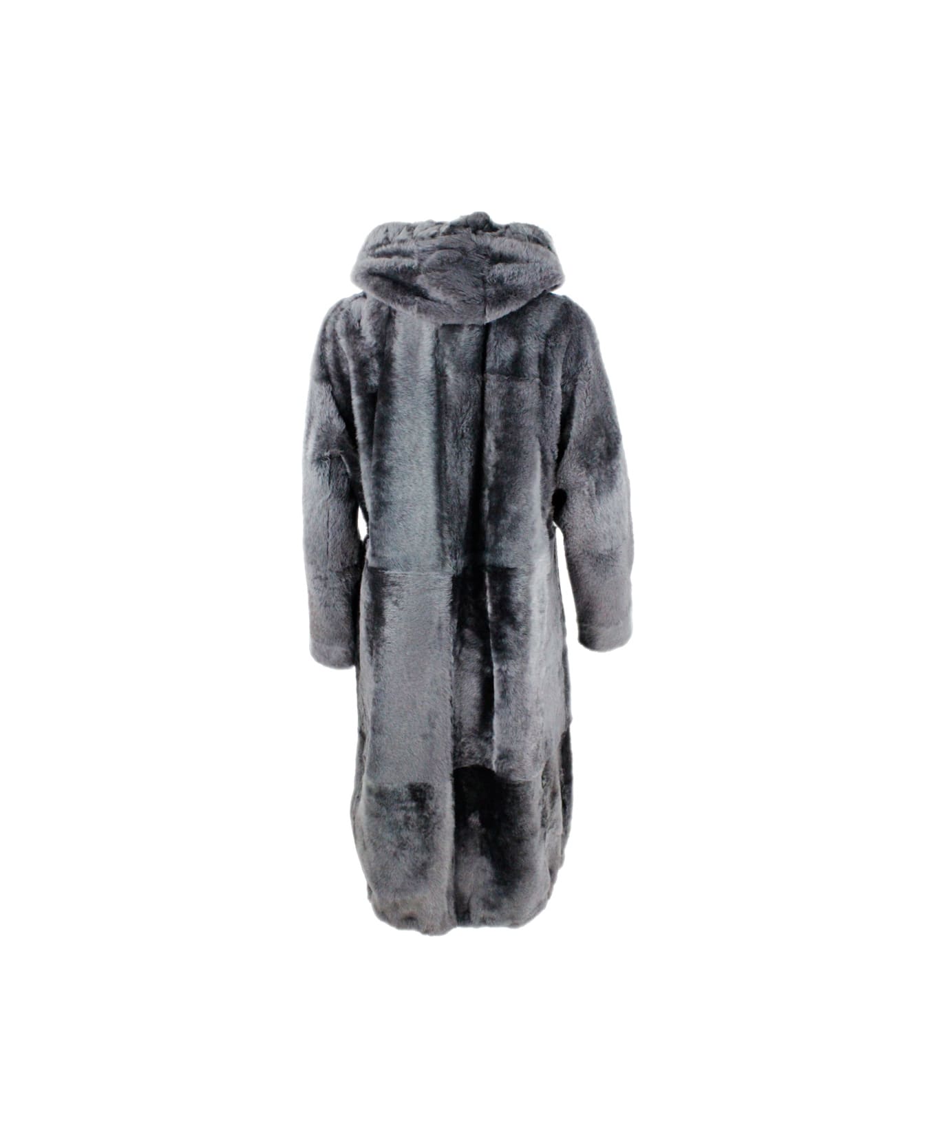 Brunello Cucinelli Long Shearling Coat With Detachable Hood And Monili Along The Zip Closure - Grey コート