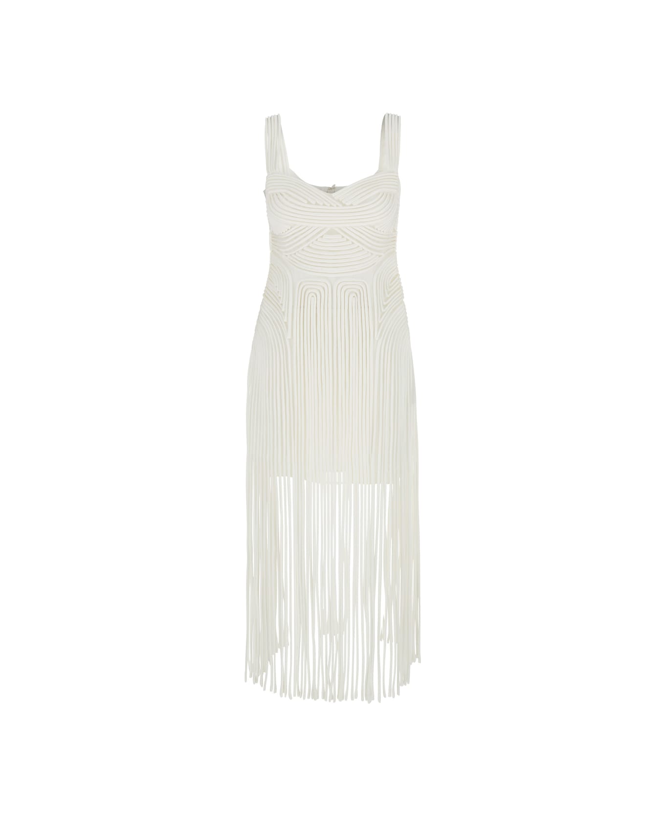 Simkhai 
darby
 White Midi Dress With Fringed Hem And All-over Soutache Embroidery In Acetate Blend Woman - Bianco