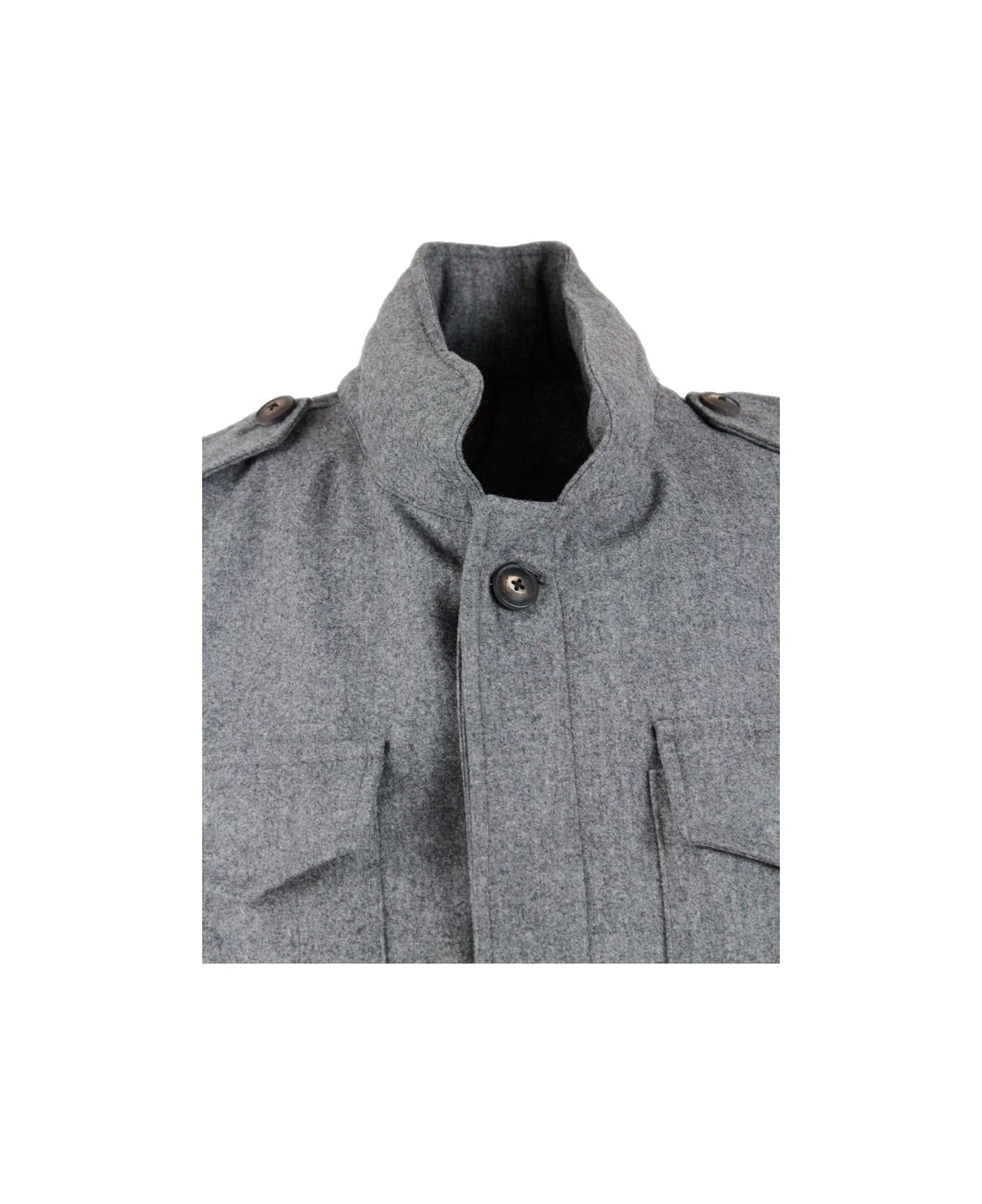 Barba Napoli Men's Field Jacket In Pure Virgin Wool, Unlined With Internal Drawstring With Button Closure, Pockets And Concealed Hood - Grey ジャケット