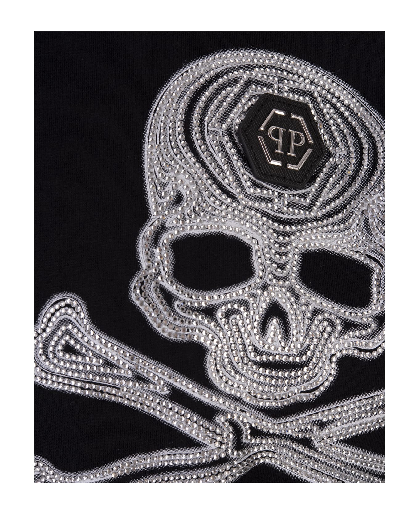 Philipp Plein Black T-shirt With Crystal Skull&bones - black / white