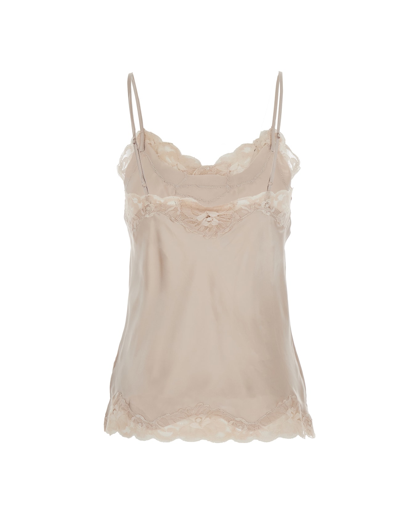 Gold Hawk Beige Sleeveless Top With Adjustable Spaghetti Straps And Floral Emellishment In Silk Woman - Beige