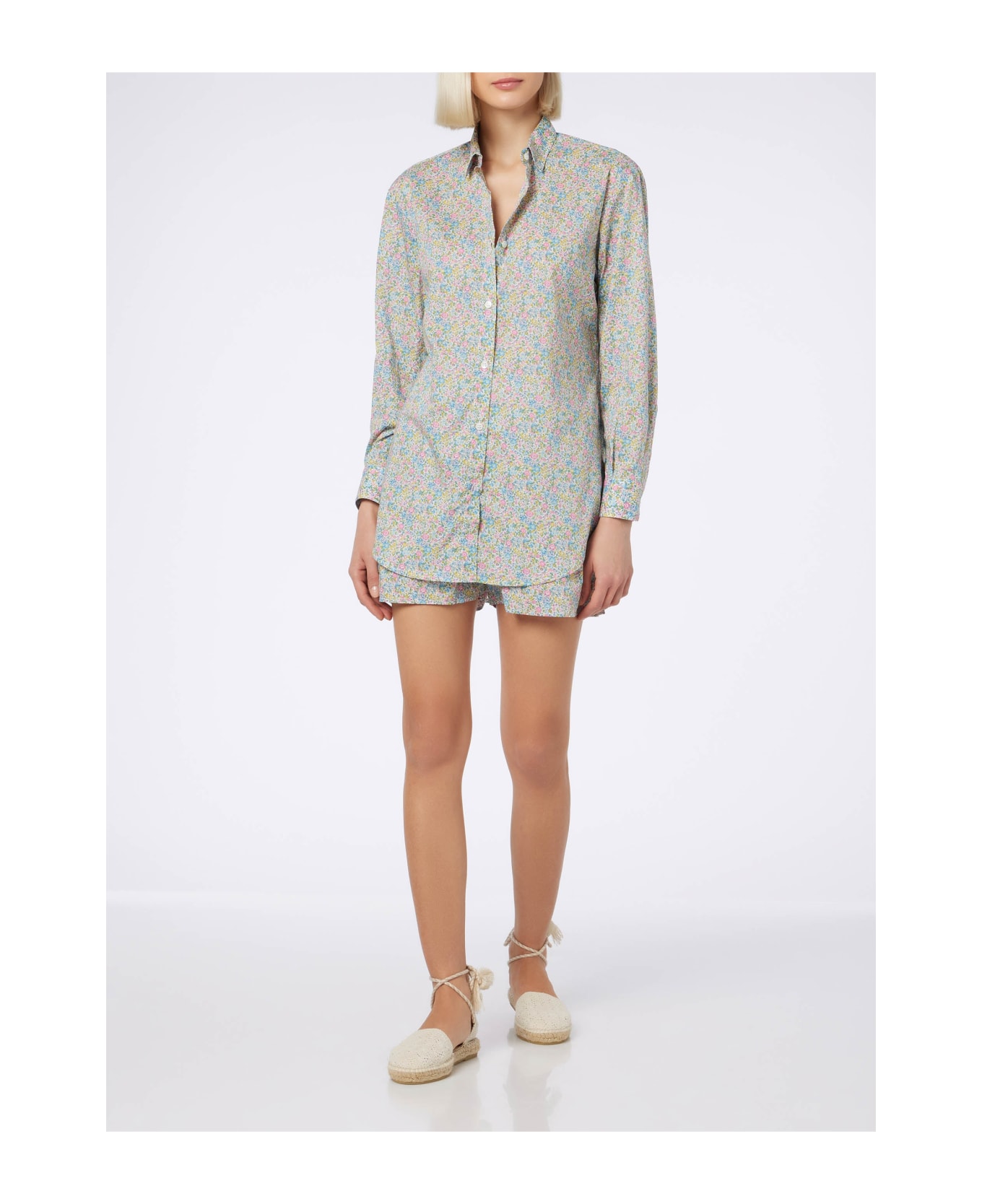 MC2 Saint Barth Woman Emma 
Georgina Print Cotton Shorts Boxy | Made With Liberty Fabric - YELLOW