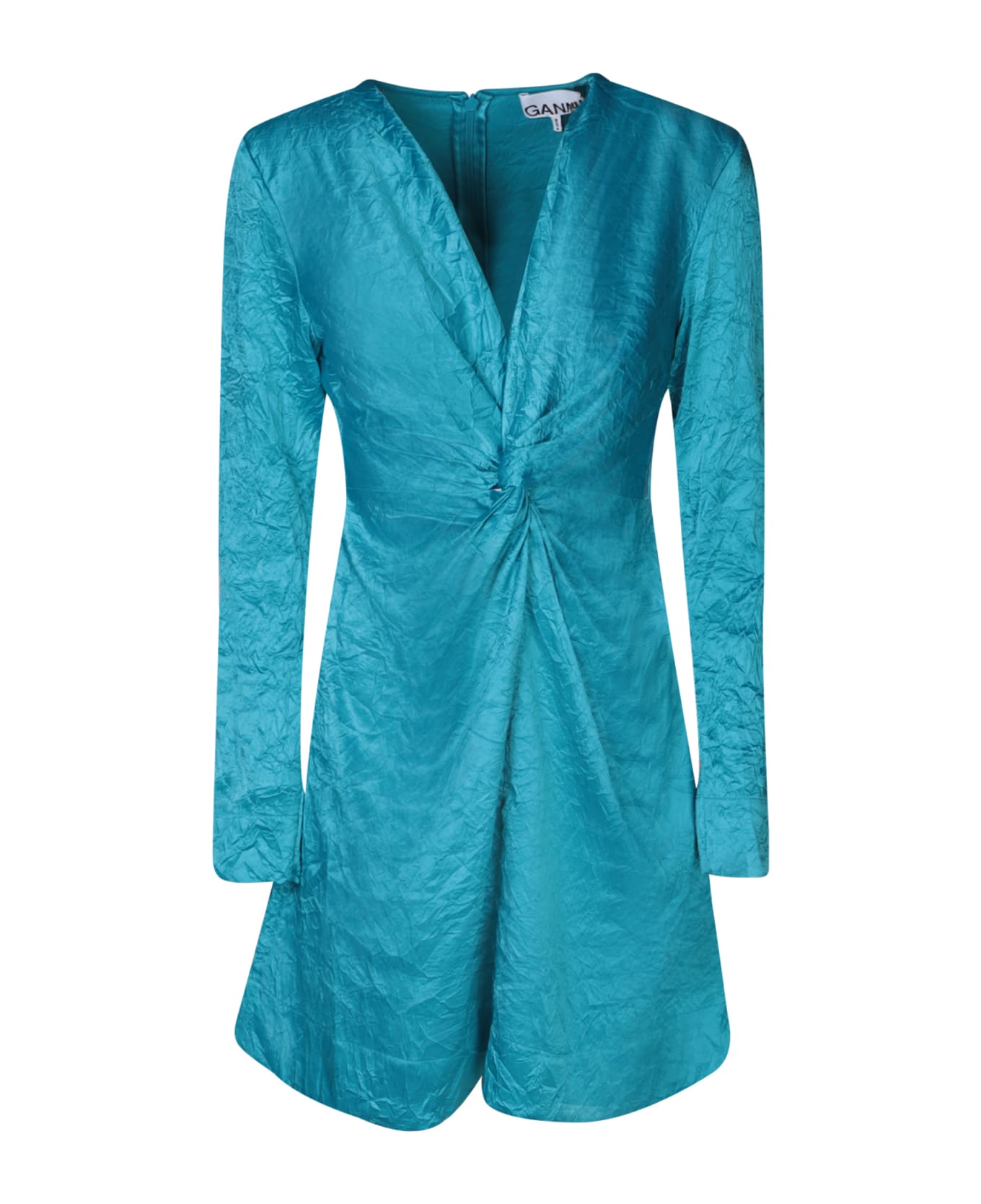 Ganni Blue Crinkle Long Sleeve Mini Dress - ALGIERS BLUE