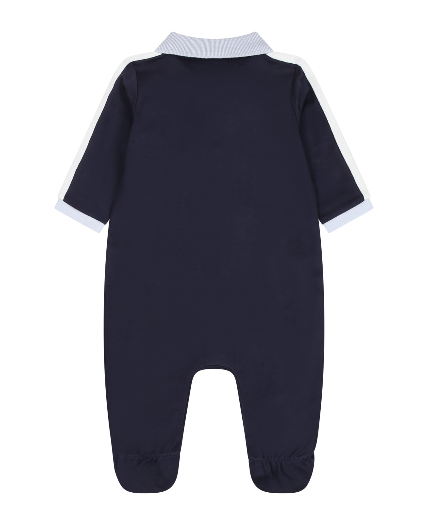 Hugo Boss Blue Cotton Babygrow For Baby Boy With Logo - Blue ボディスーツ＆セットアップ