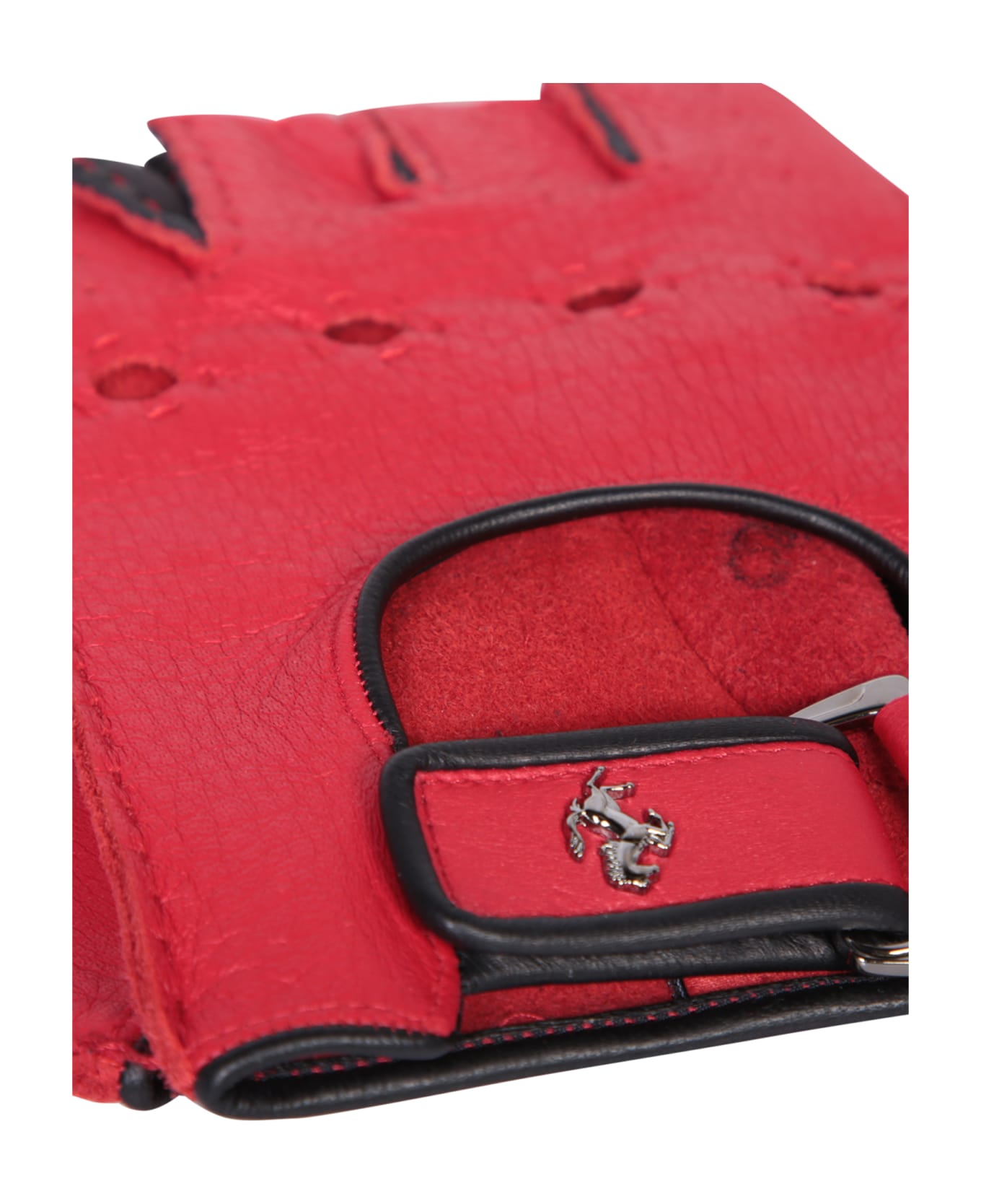 Ferrari Red Leather Fingerless Gloves - Red