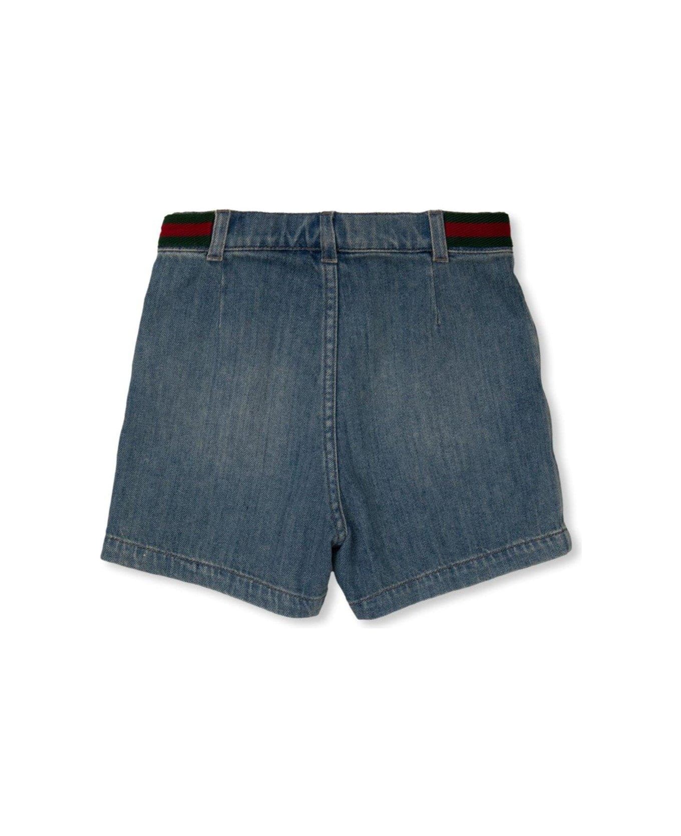 Gucci Web Detailed Mid-rise Denim Shorts - Blue ボトムス