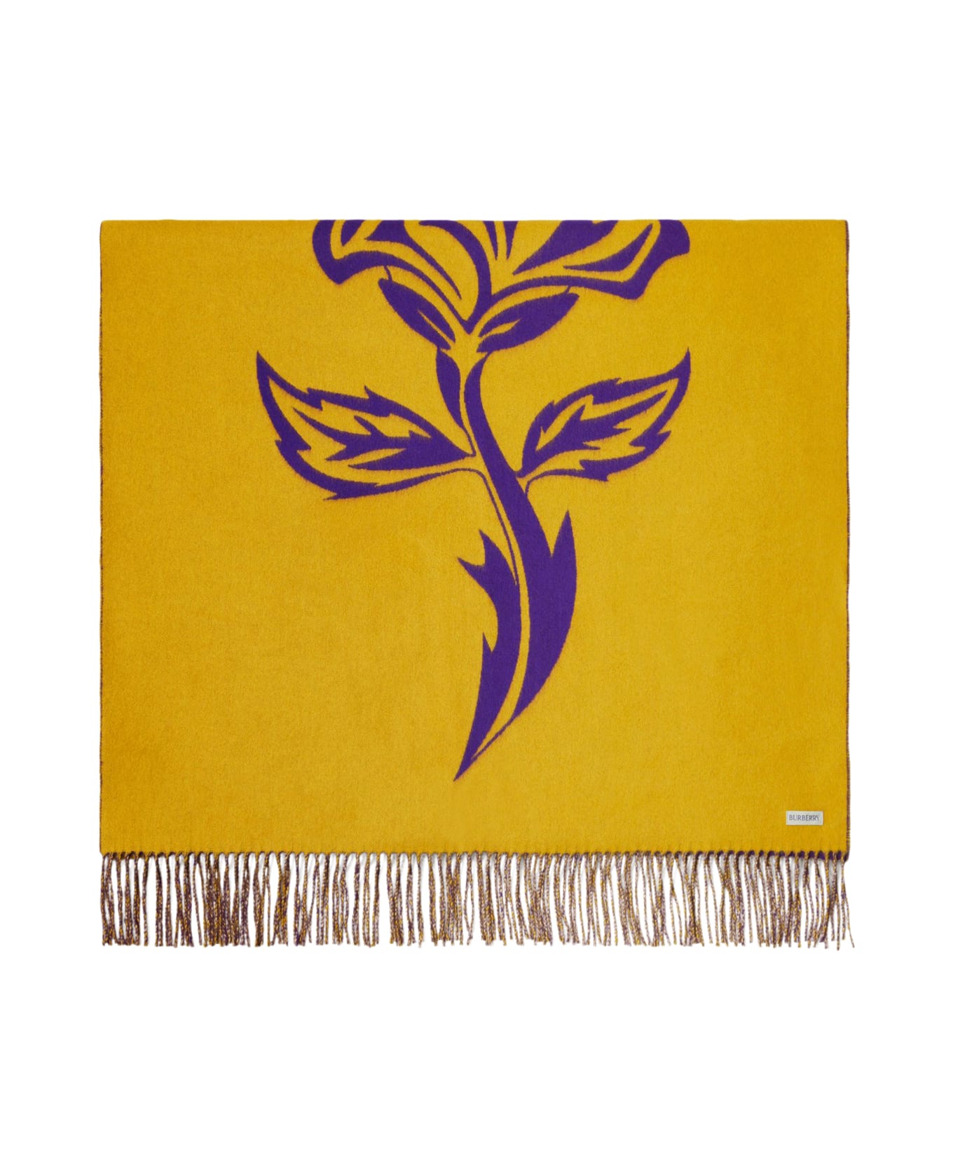 Burberry Logo Embroidered Fringed-edge Scarf - Royal Pear