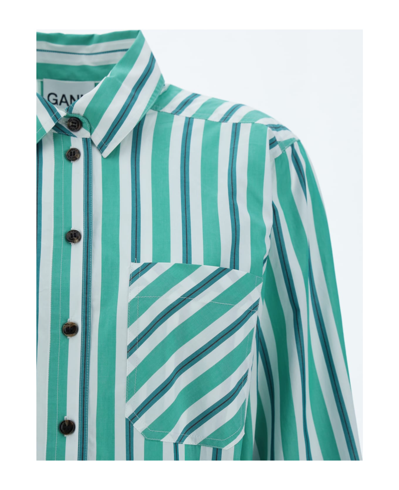 Ganni Oversized Shirt - GREEN/WHITE シャツ
