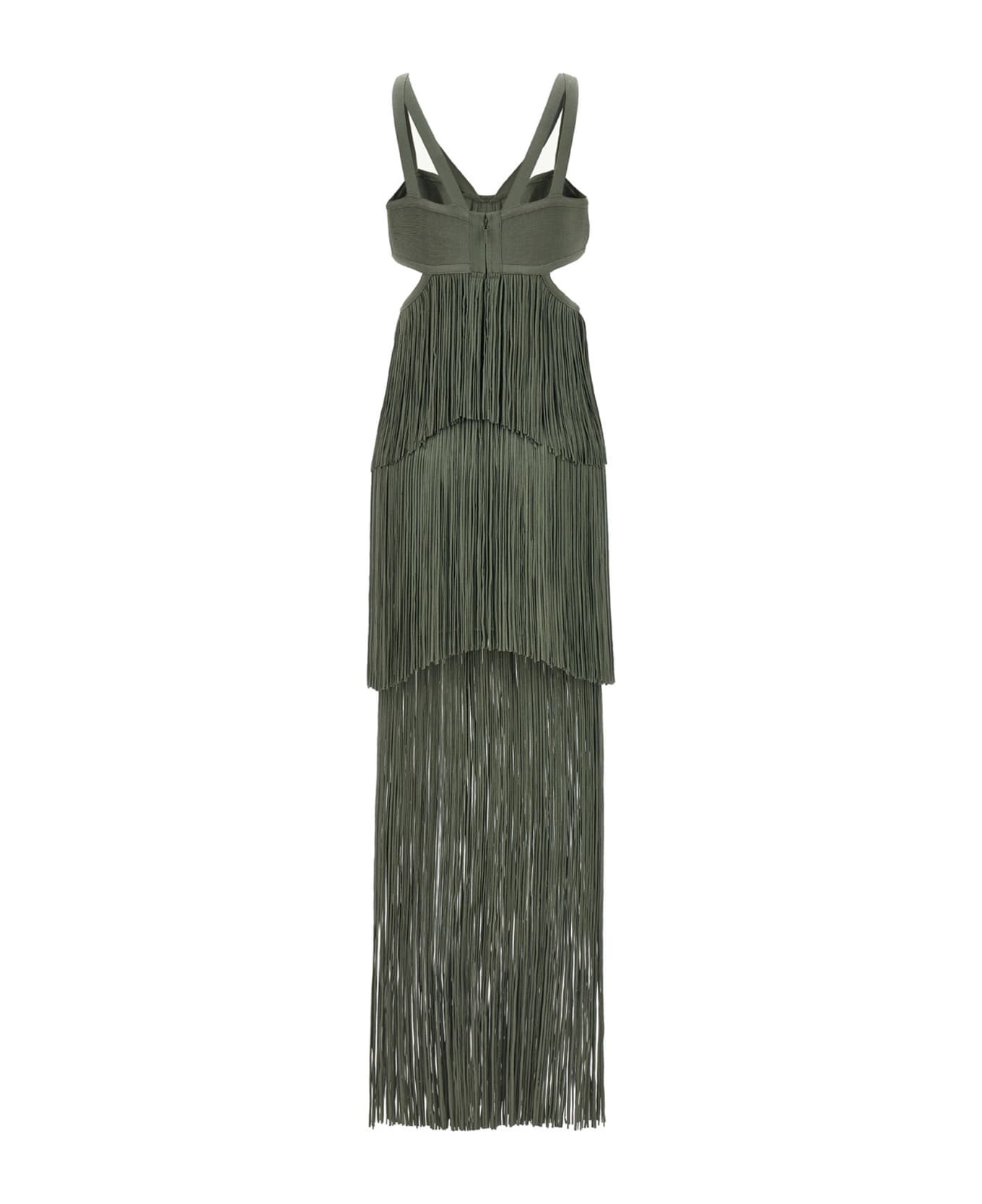 Hervé Léger 'strappy Tiered Fringe' Dress - Green ワンピース＆ドレス