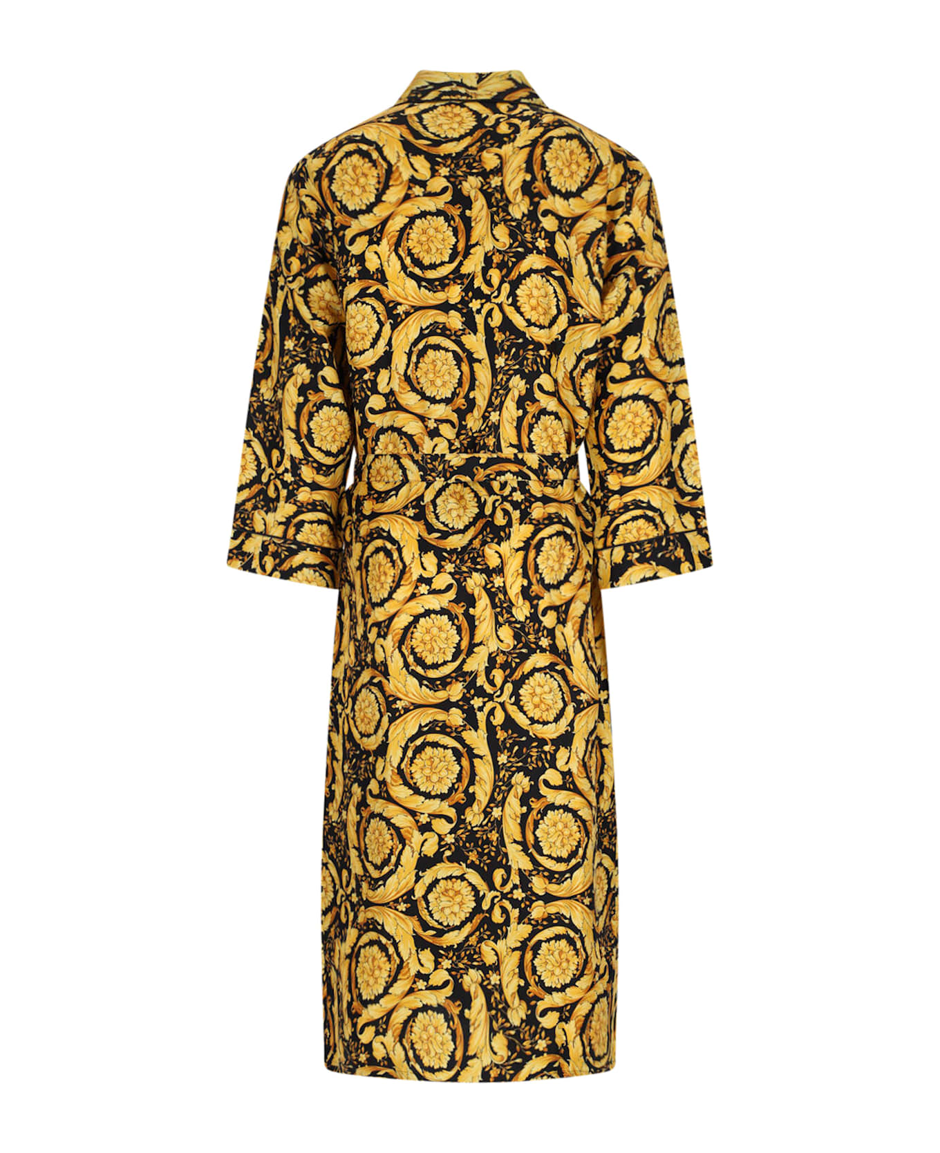 Versace Barocco Print Silk Bathrobe - Black  