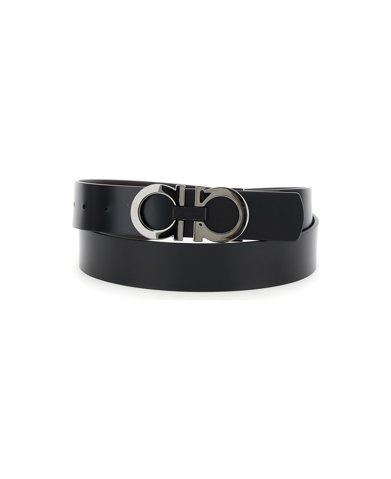 Ferragamo Black And Brown Reversible Belt With Gancini Buckle In Smooth Leather Man - BROWN BICOLOURED BLACK