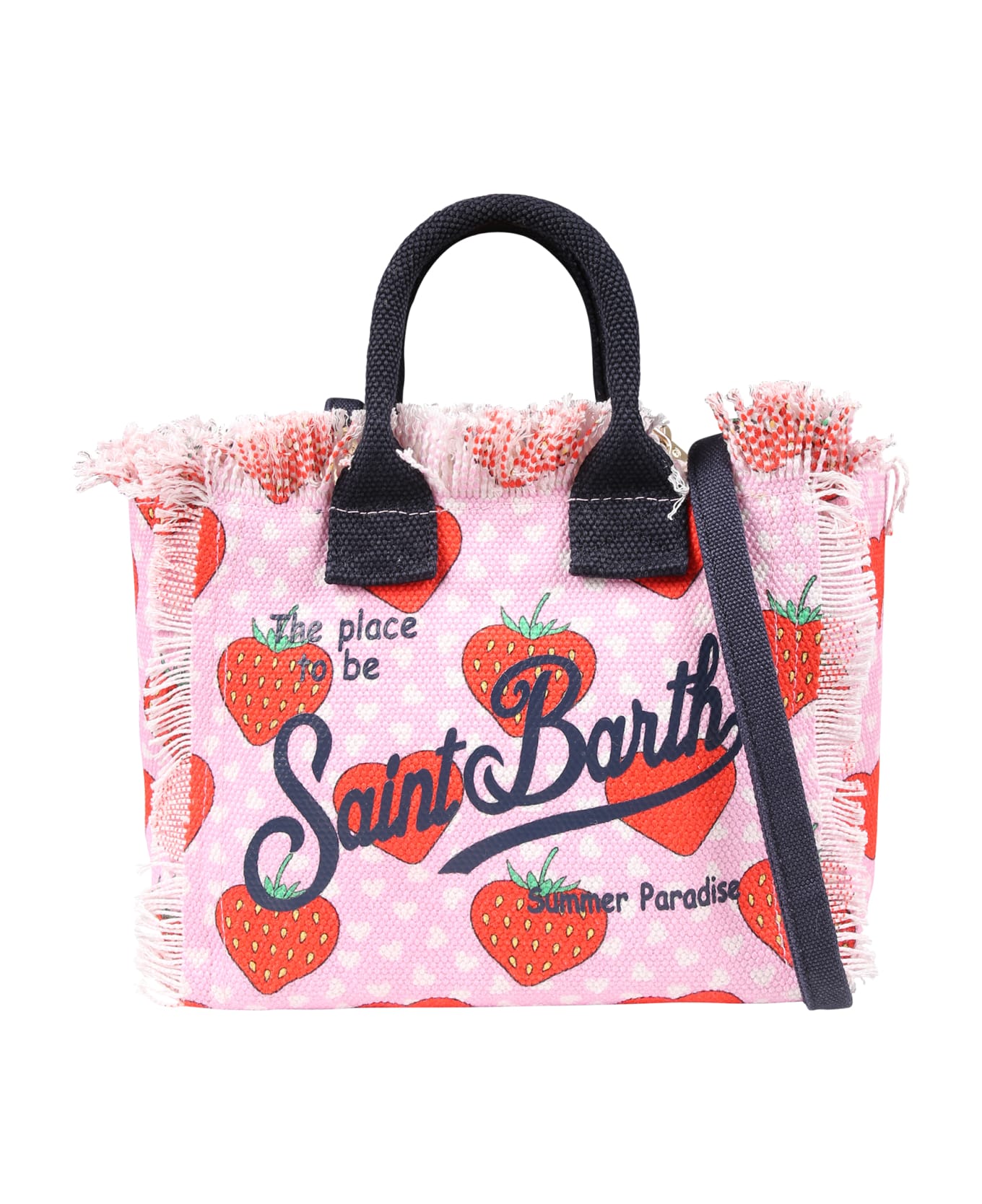 MC2 Saint Barth Pink Bag For Girl With Strawberry Print And Logo - Pink