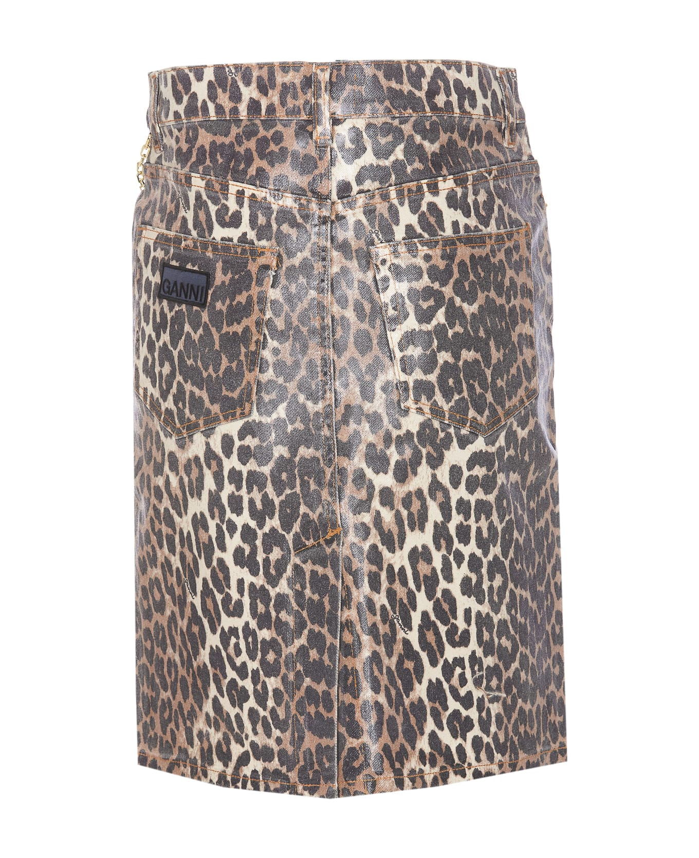 Ganni Foil Print Denim Leopard Skirt - Animalier