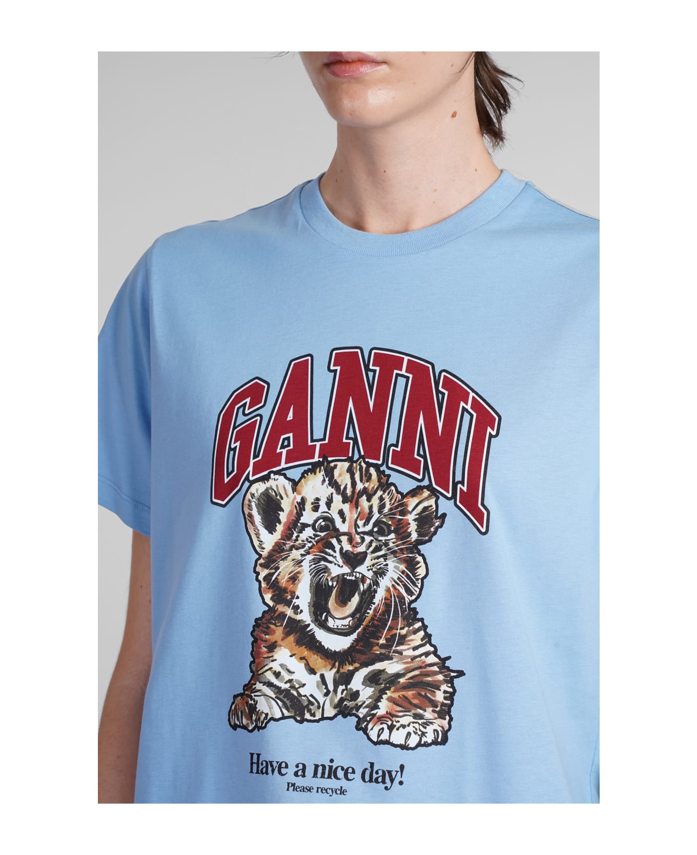 Ganni T-shirt In Cyan Cotton - cyan