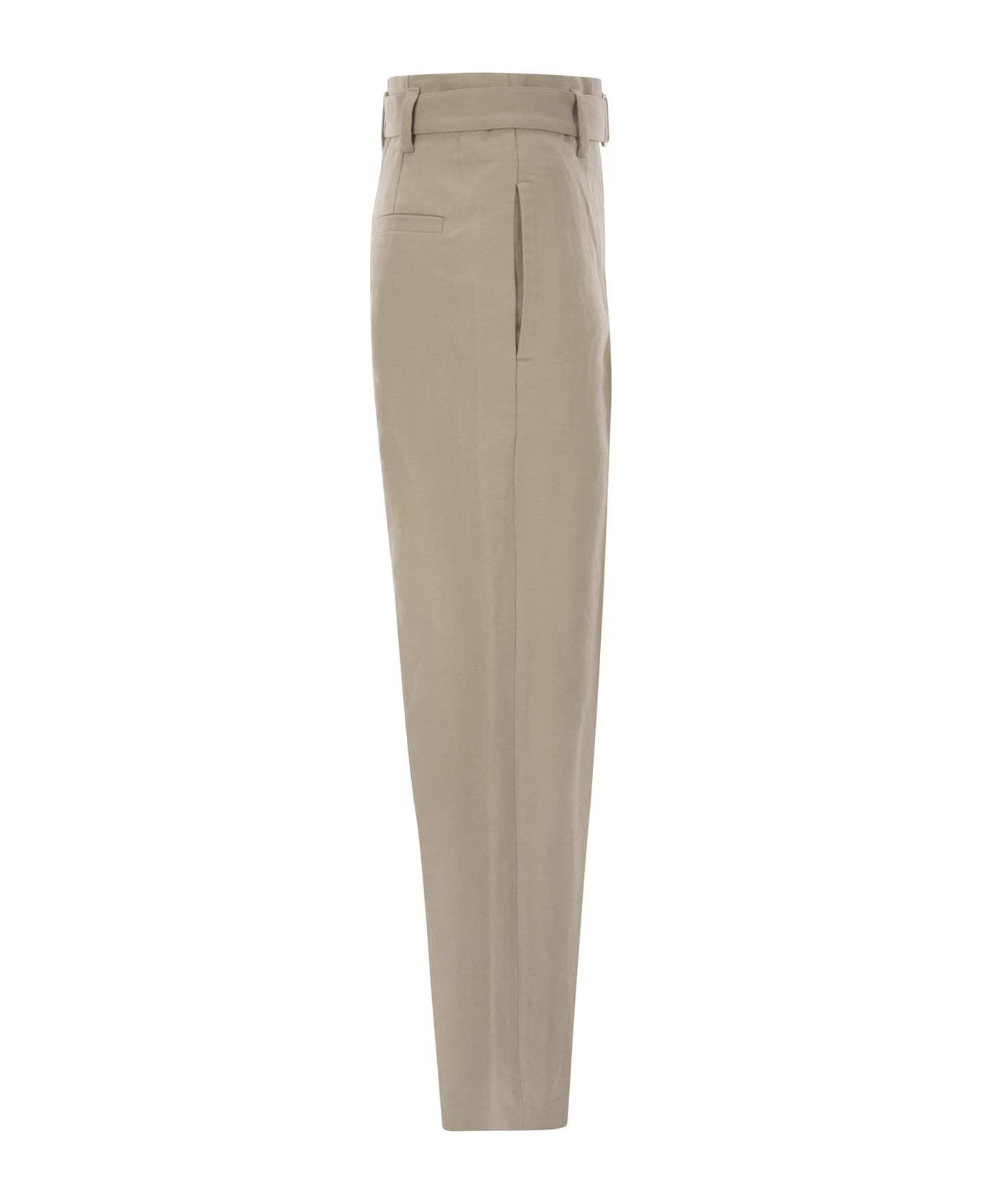 Brunello Cucinelli Cotton Linen Canvas Corset Cigarette Trousers With Jewellery - Beige