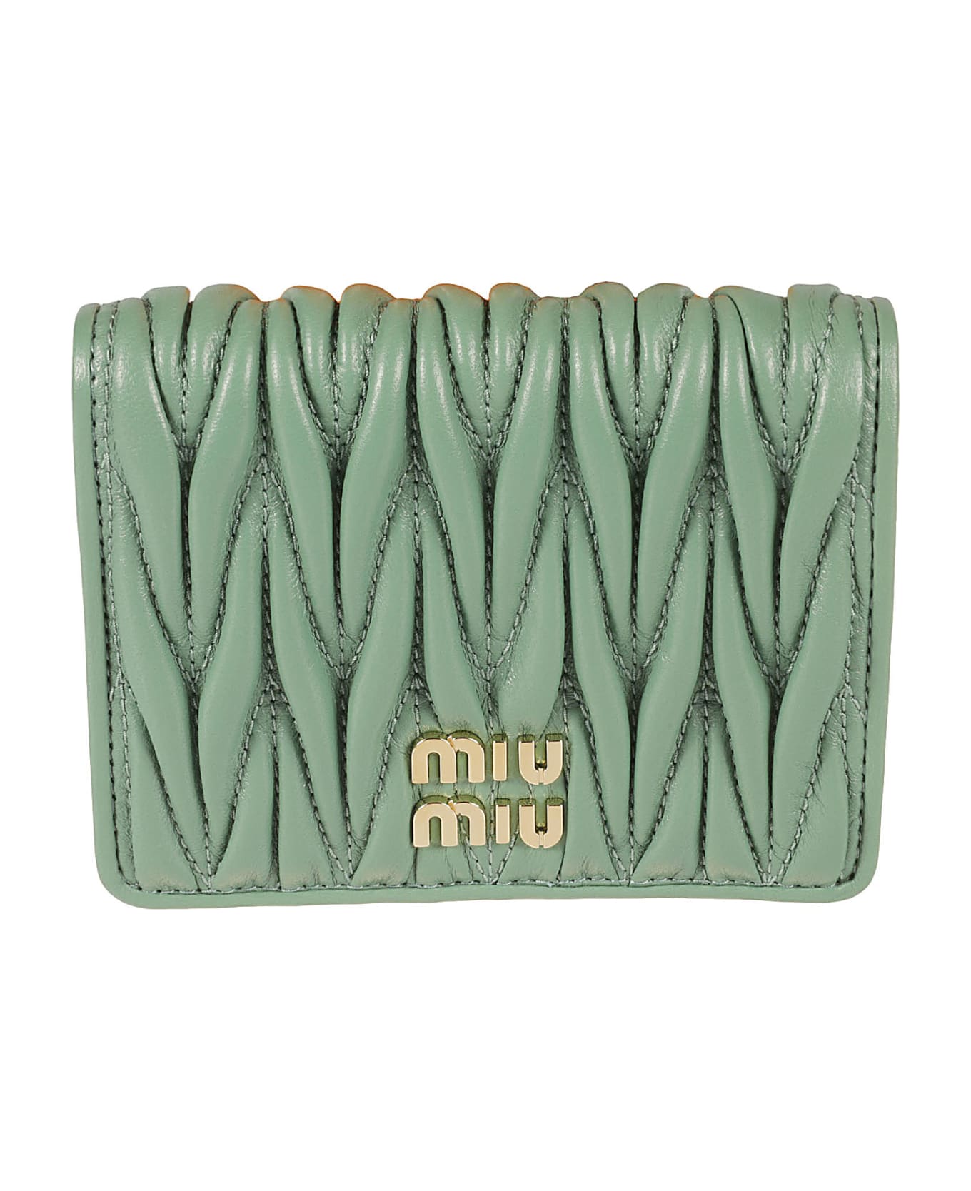 Miu Miu Matelassé Snap Button Wallet - Salvia