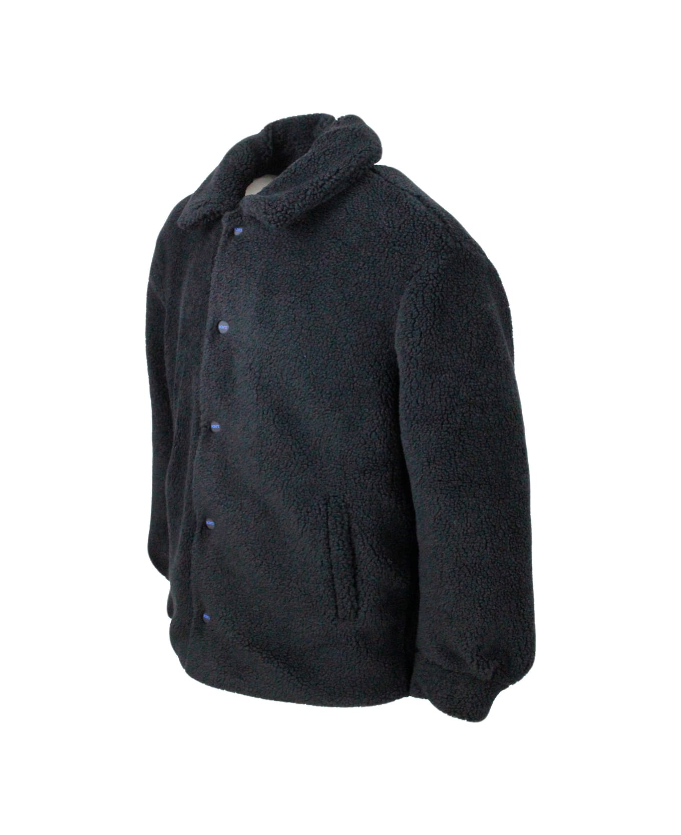 Kiton Vest Jacket With Snap Button Closure In Soft Eco Bear. Gro Trims And Matching Inner Lining - Blu navy