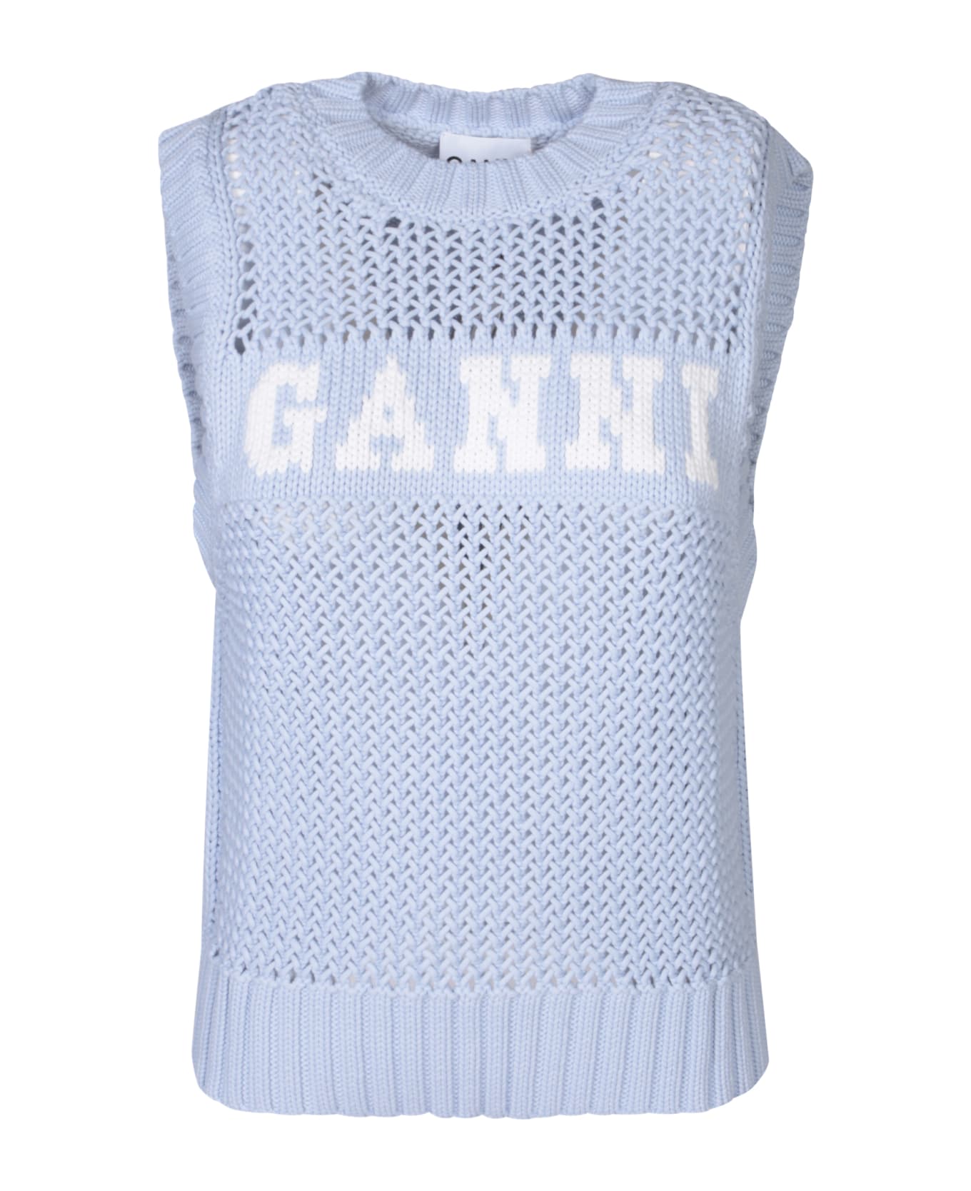 Ganni Knit Logo Vest In Light Blue - Blue