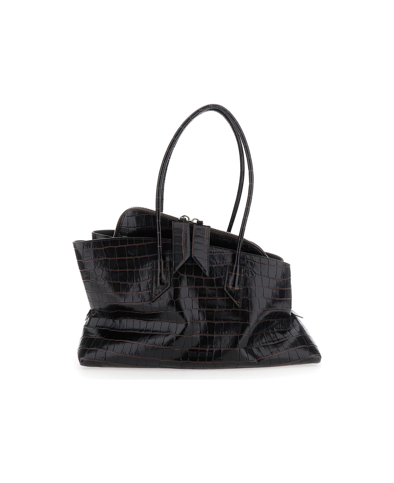 The Attico 'la Passeggiata' Brown Shoulder Bag With Crocodile Effect In Leather Woman - Brown
