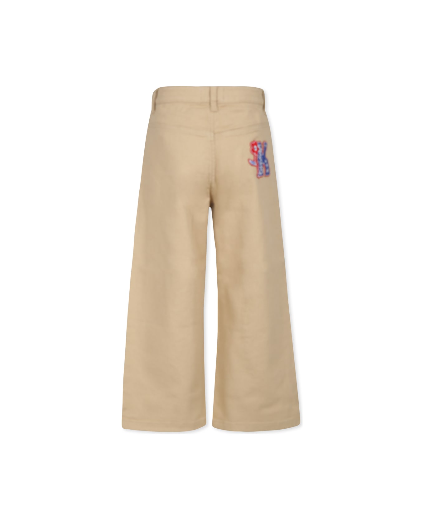 Kenzo Kids Beige Trousers For Girl With K Flower - Beige ボトムス