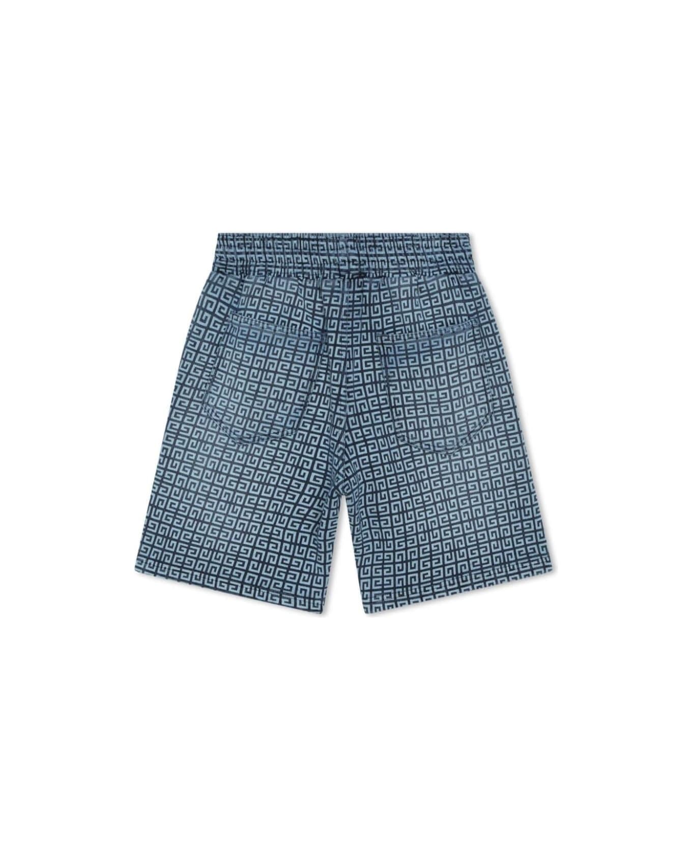 Givenchy Blue Bermuda Shorts With All-over 4g Print In Cotton Boy - Blu
