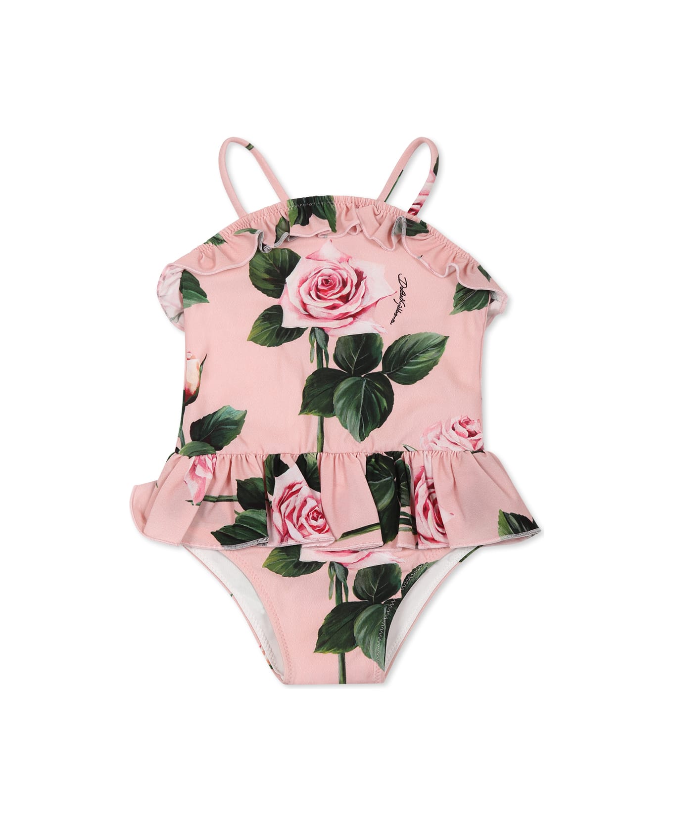 Dolce & Gabbana Pink Swimsuit For Baby Girl With Rose Print - Pink
