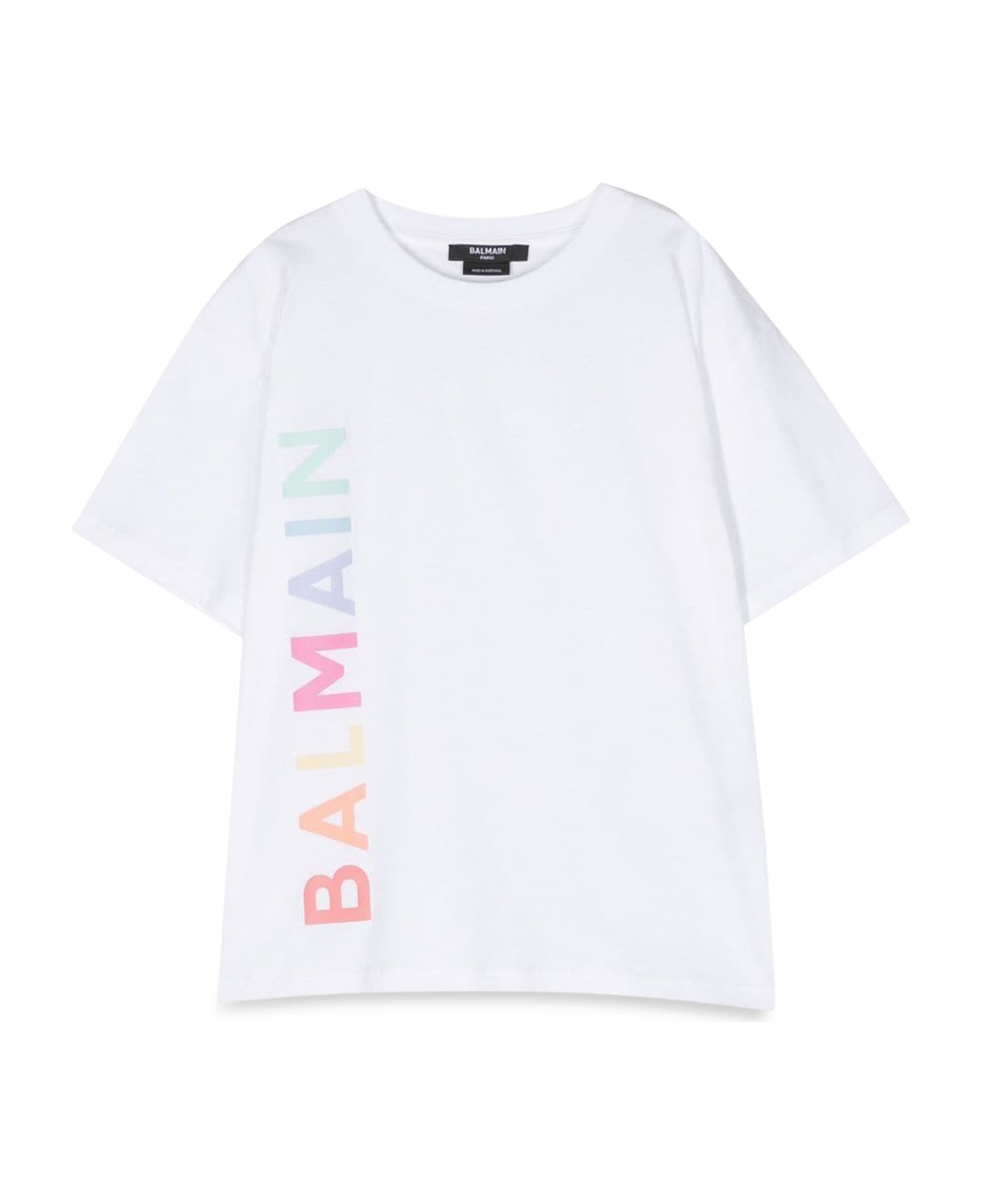 Balmain Multicolor Vertical Logo Mc T-shirt - BIANCO