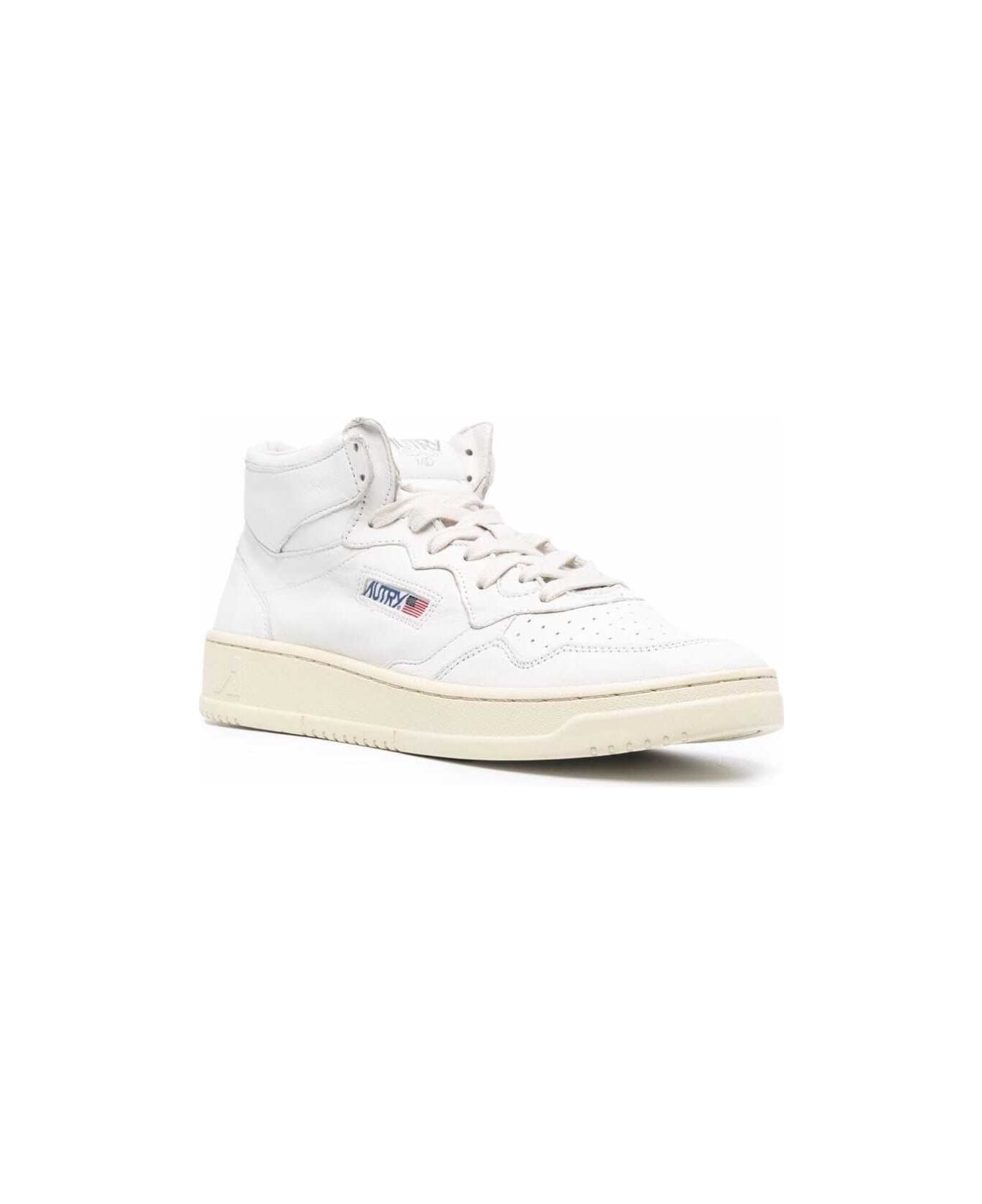 Autry Hig Top White Leather Sneakers With Logo Autry Man - White