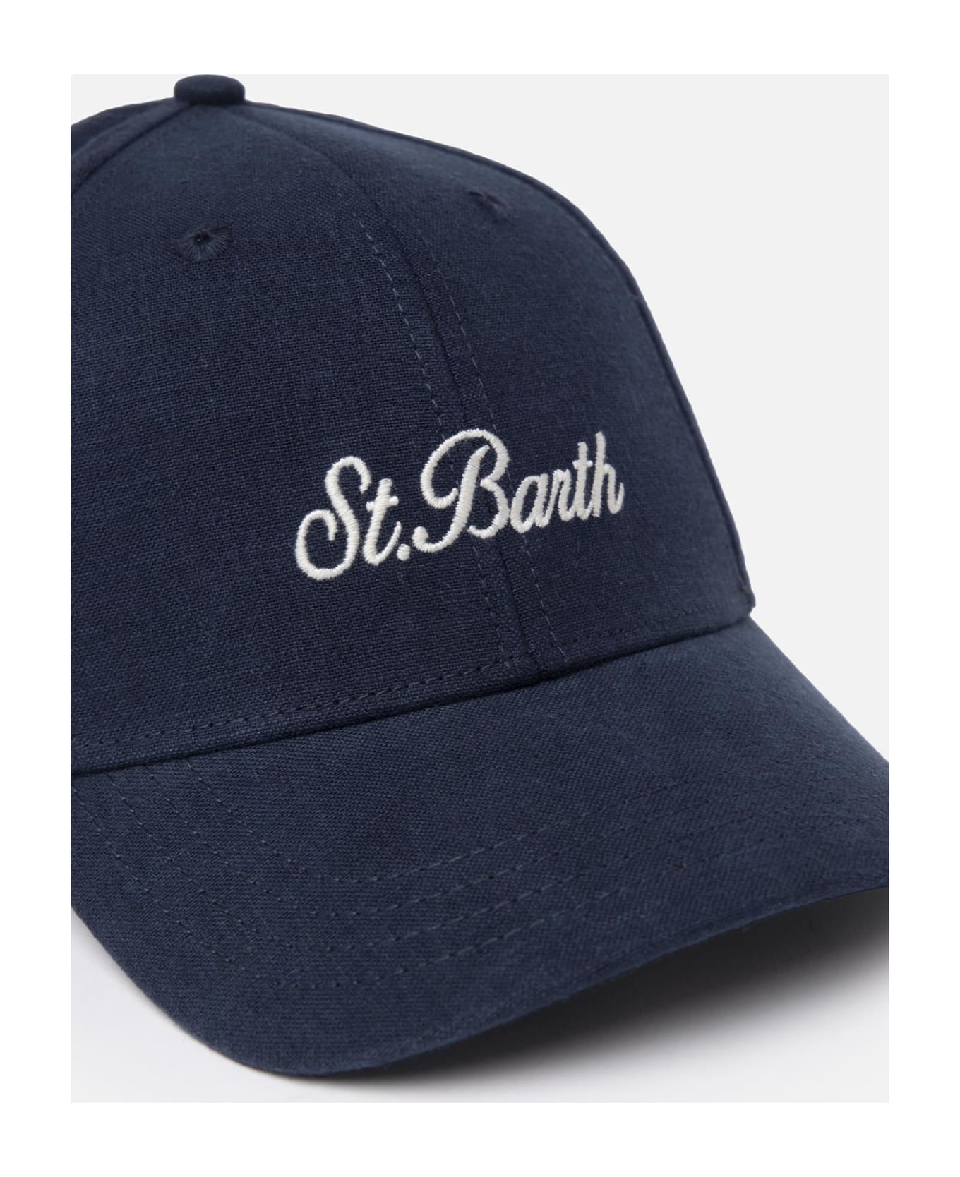 MC2 Saint Barth Linen Embroidered Ball Cap Catcher - BLUE