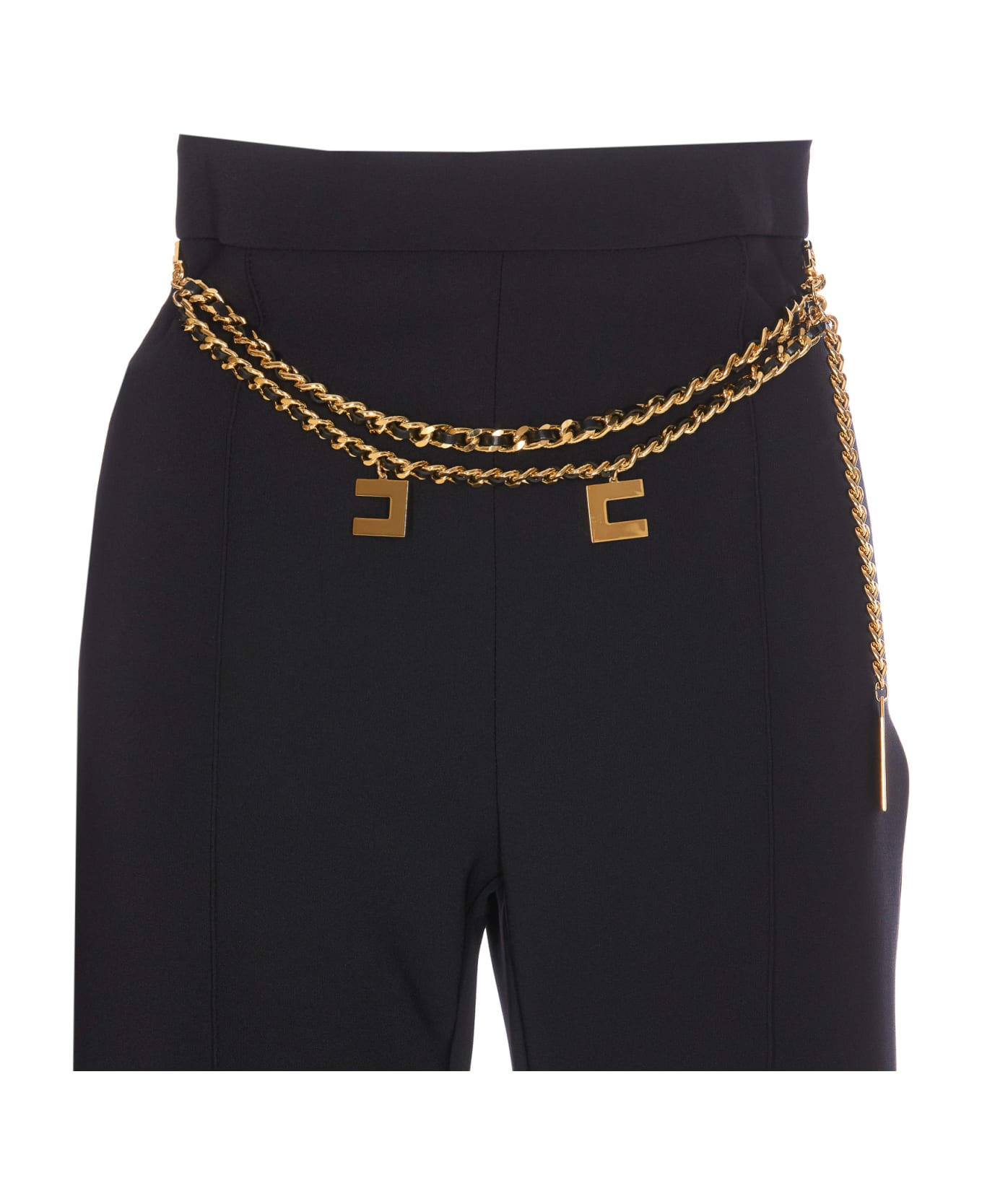 Elisabetta Franchi Palazzo Pants With Logo Belt - Black