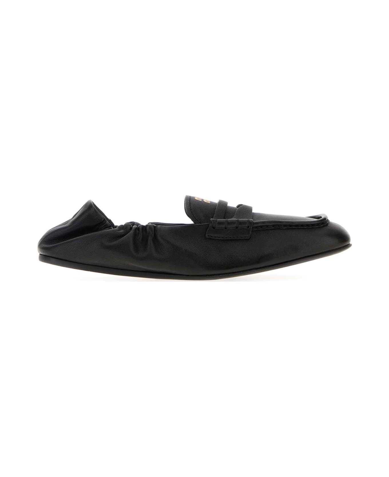 Miu Miu Black Nappa Leather Ruches Loafers - NERO