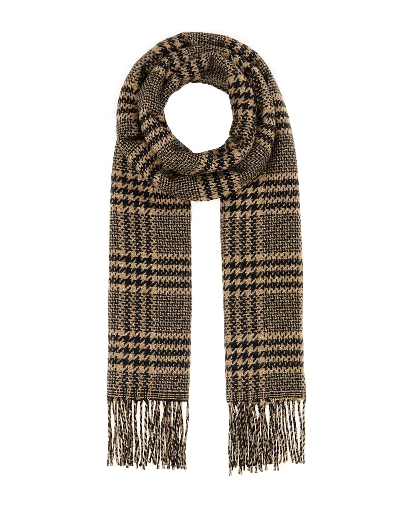 Saint Laurent Embroidered Silk Blend Scarf - Black/beige