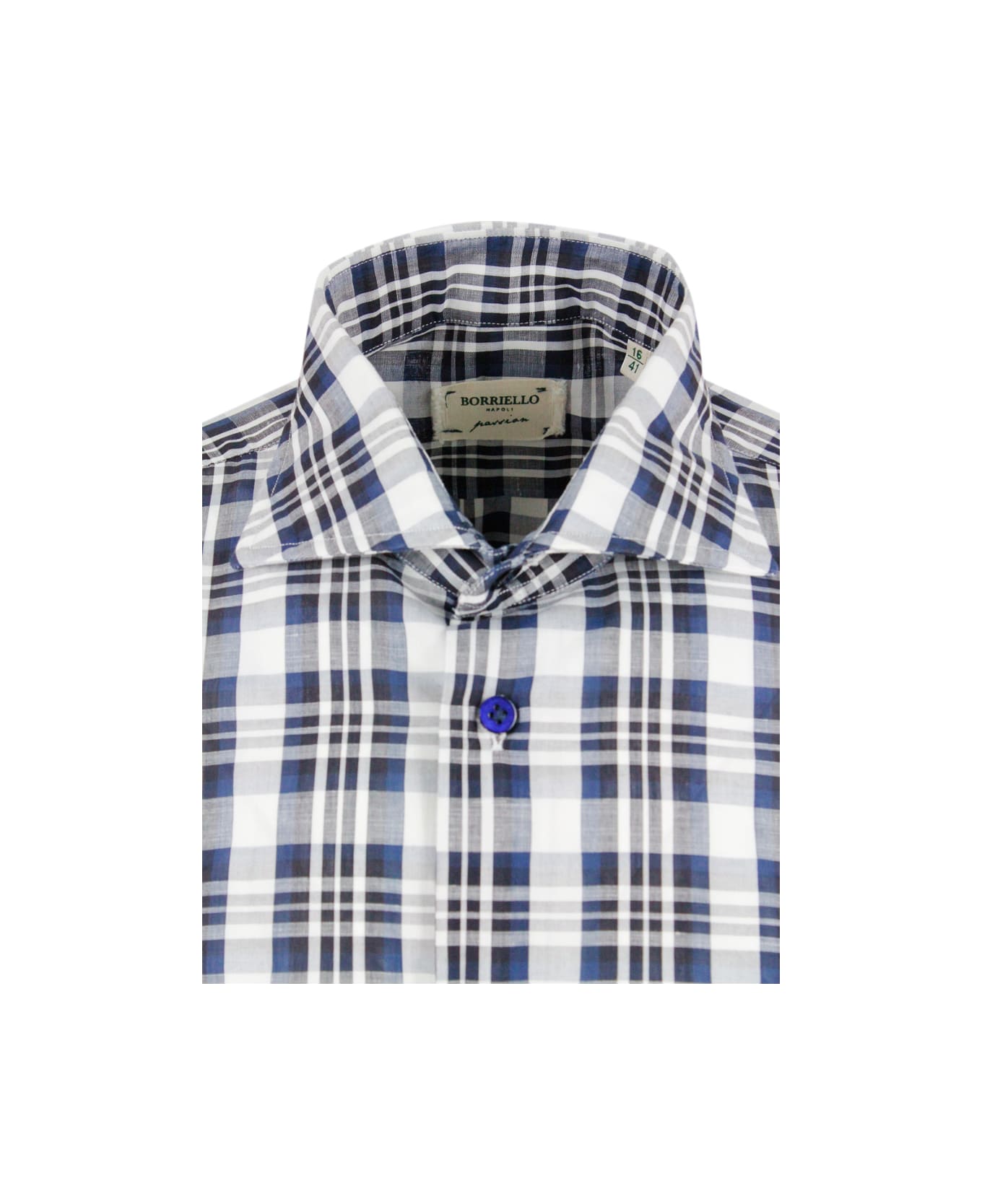 Borriello Napoli Checked Shirt In Cotton And Linen - Blu