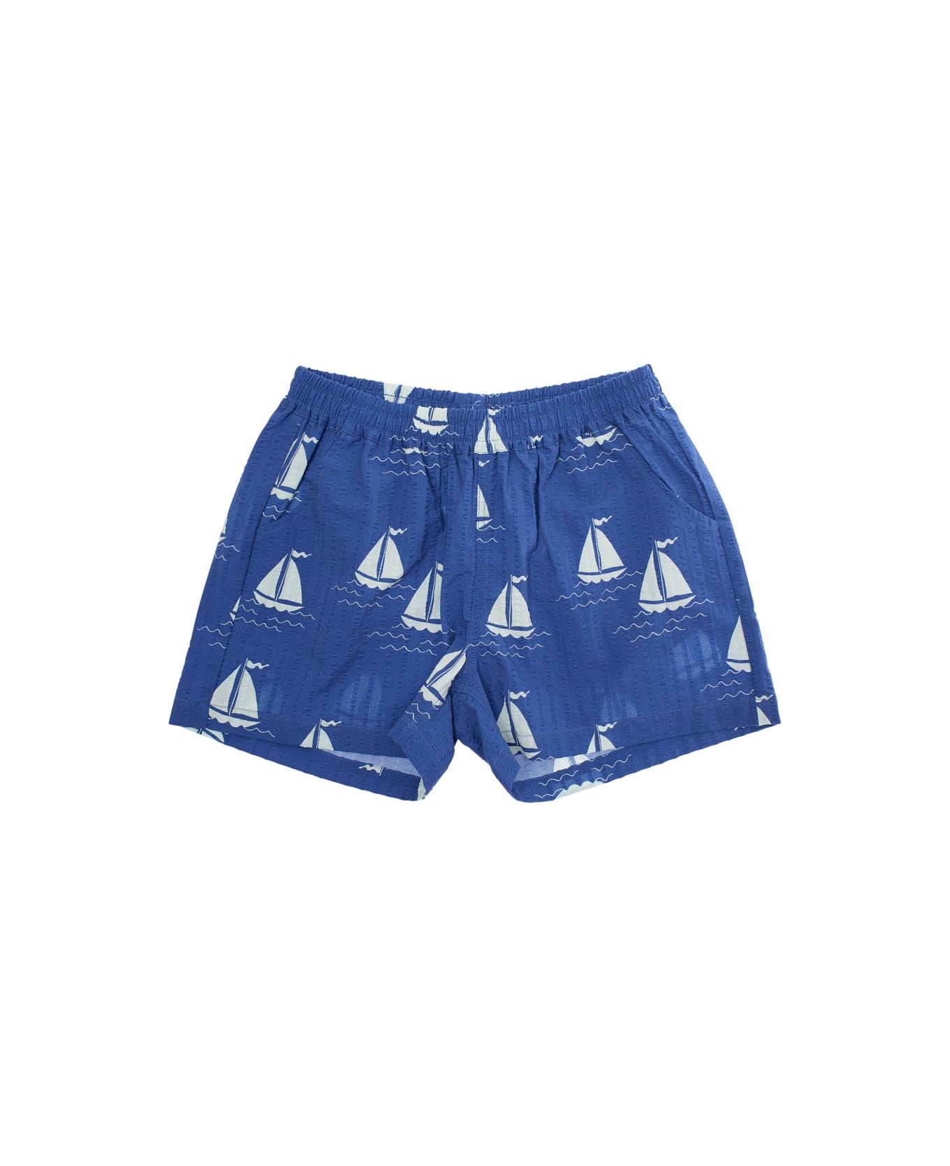 Mini Rodini 
sailing Boats
 Blue Shorts With Elastic Waist And All-over Graphic Print In Cotton Boy - Blu