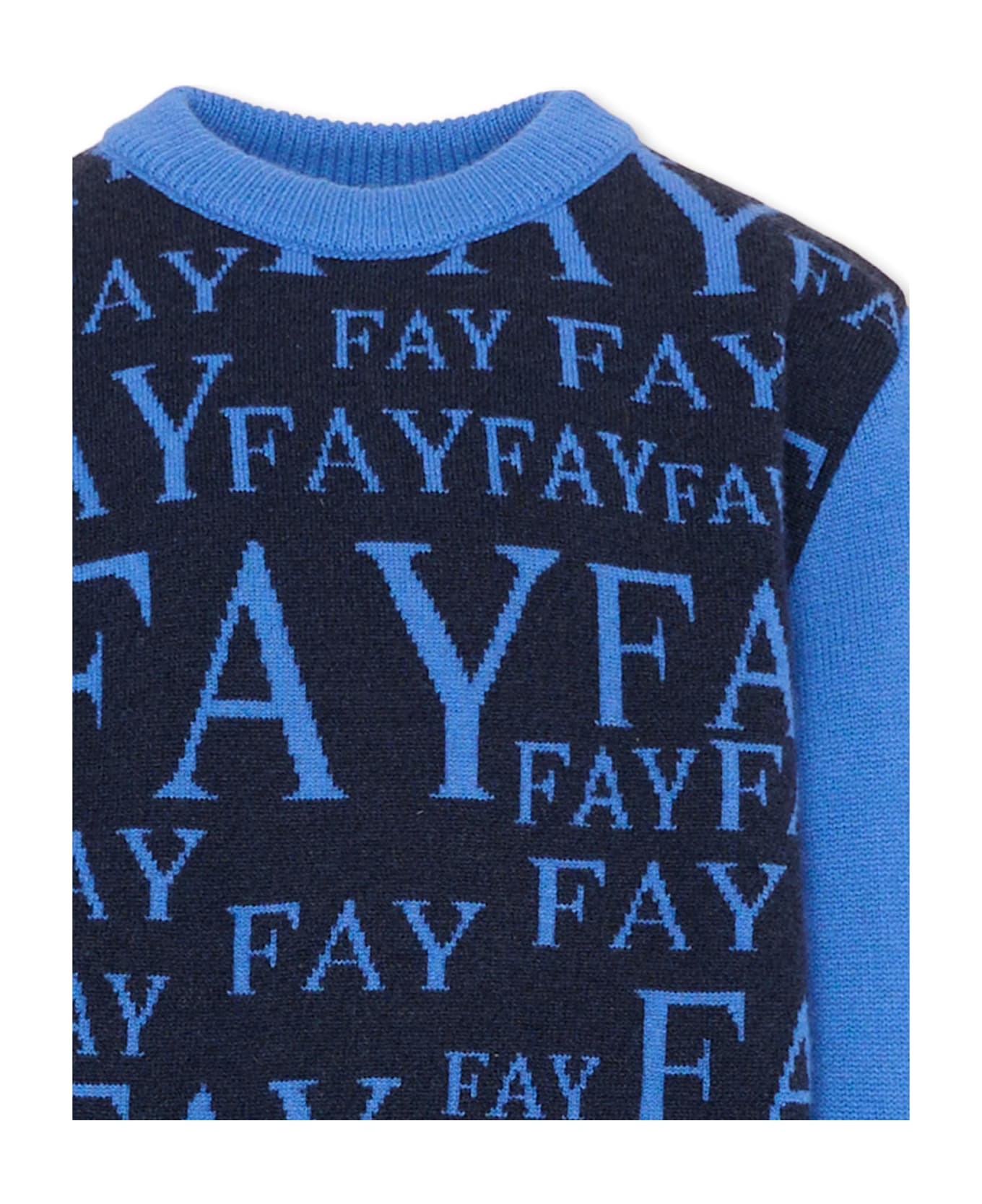 Fay Blue Sweater For Boy With Logo - Blue