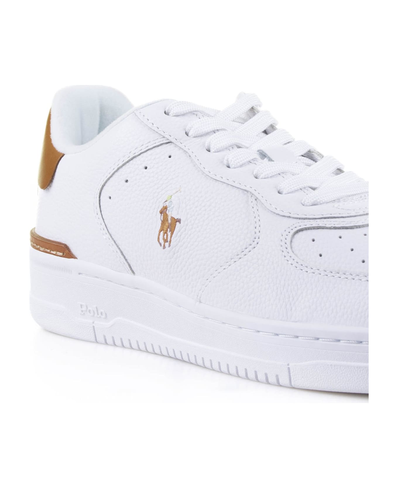 Ralph Lauren White Brown Leather Sneaker With Logo - WHITE/TAN MULTI PP スニーカー