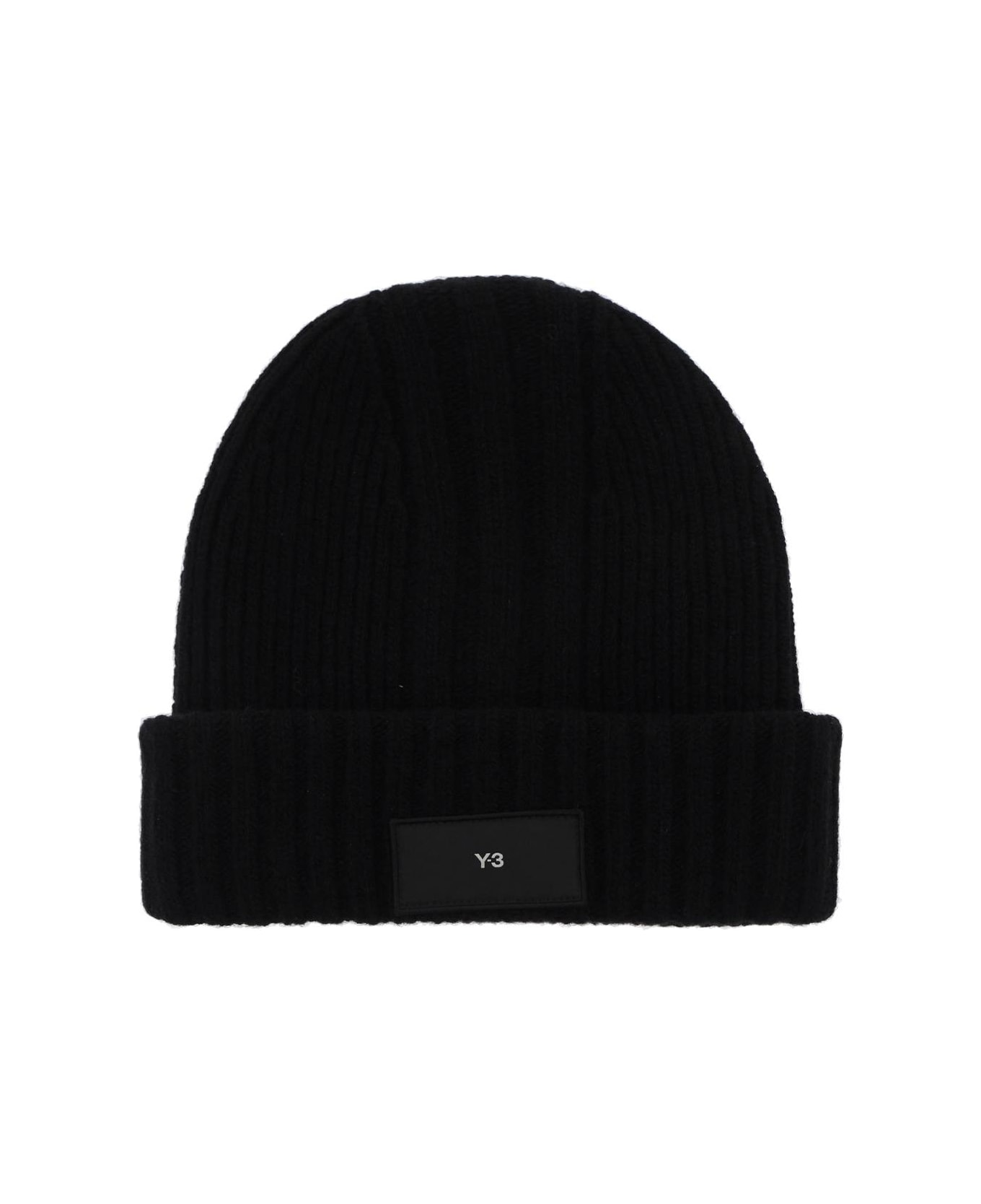 Y-3 Beanie Hat In Ribbed Wool With Logo Patch - Black