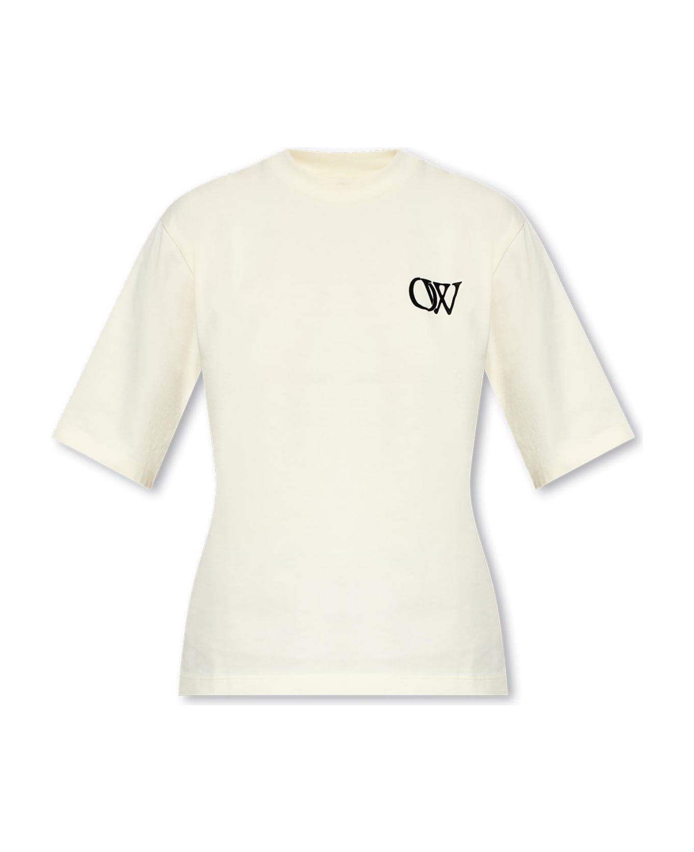 Off-White T-shirt With Logo - Beige/bianco
