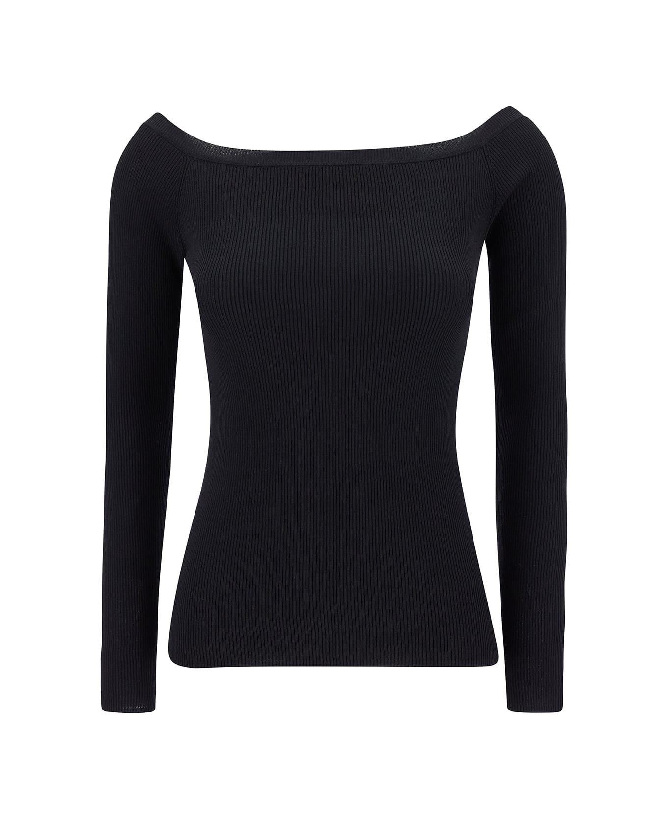 Parosh Black Ribbed Top With Boat Neckline In Cotton Blend Woman - Black
