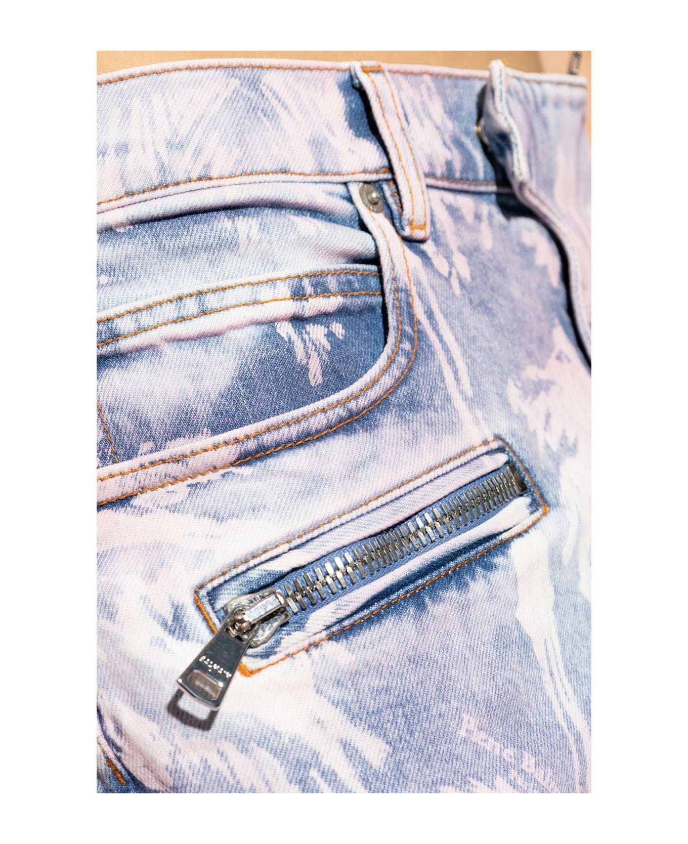 Balmain Palm Tree Printed Denim Biker Jeans - BLUE/PURPLE デニム