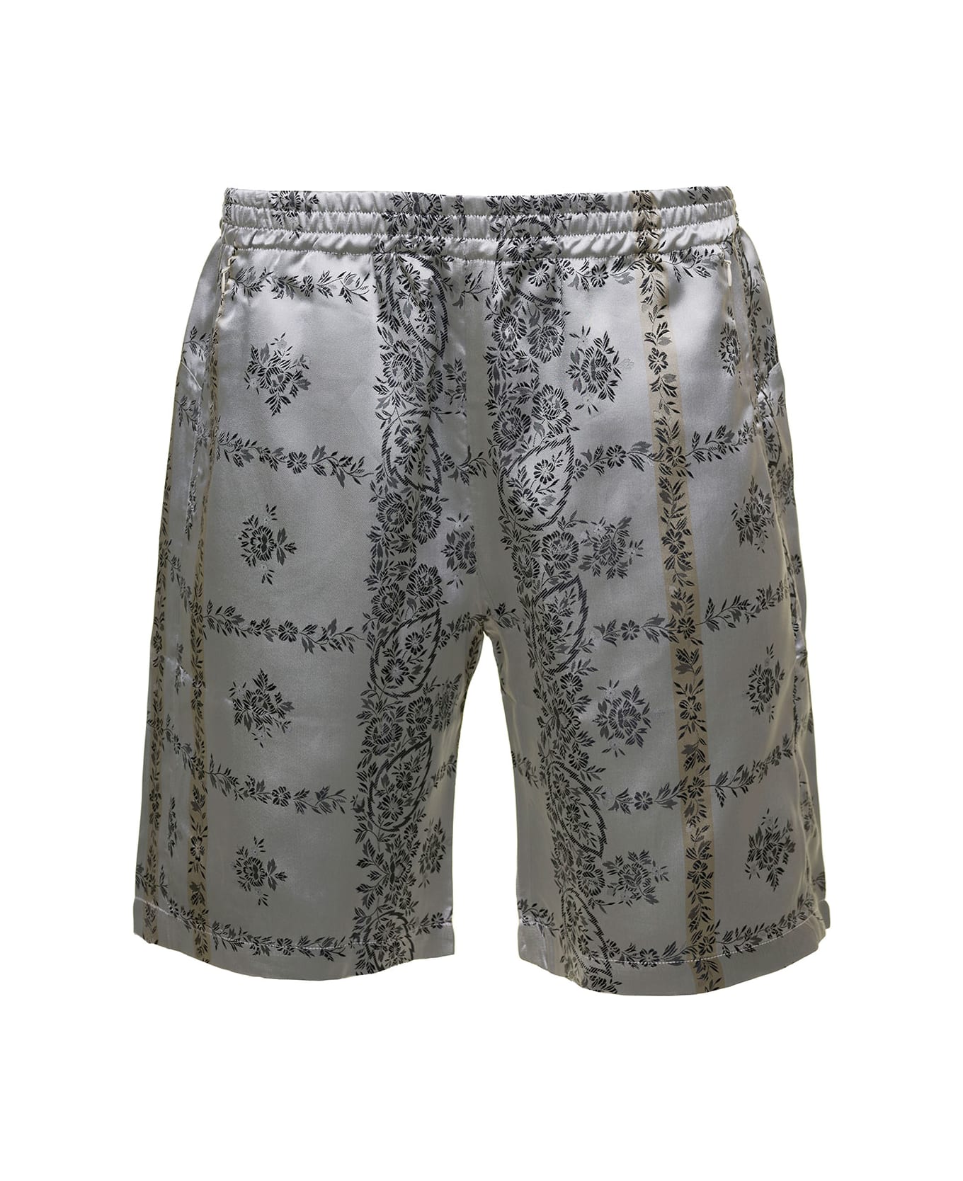 Needles Silver Shorts With Al-over Floreal Print In Cupro Woman - Grey