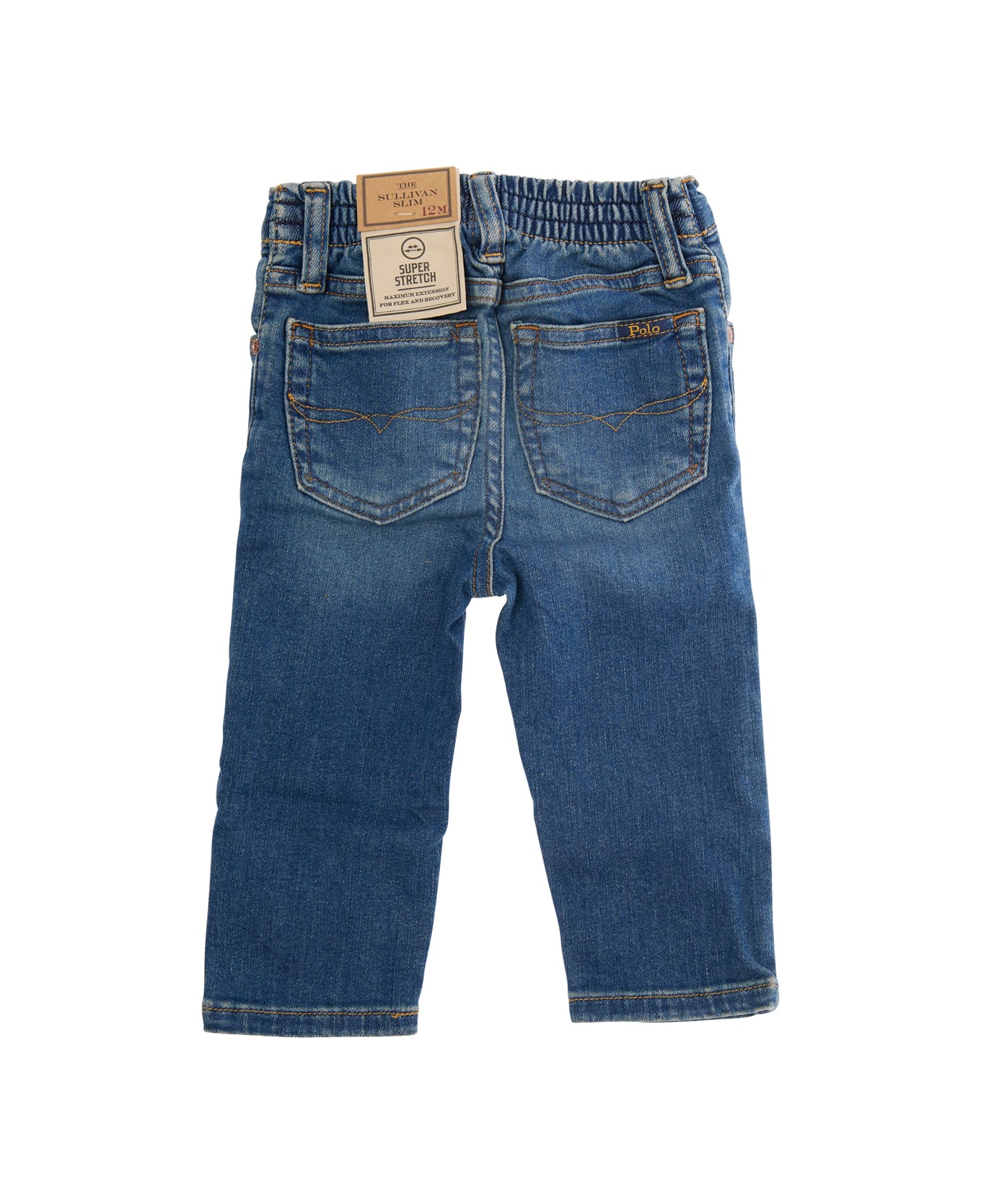 Polo Ralph Lauren Blue Jeans With Elasticised Waist And Logo On Back In Cotton Baby - Blu