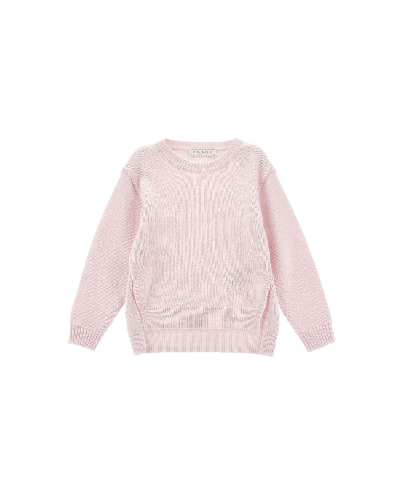 Monnalisa Pink Crew Neck Sweater With Splits In Wool Blend Girl - Pink