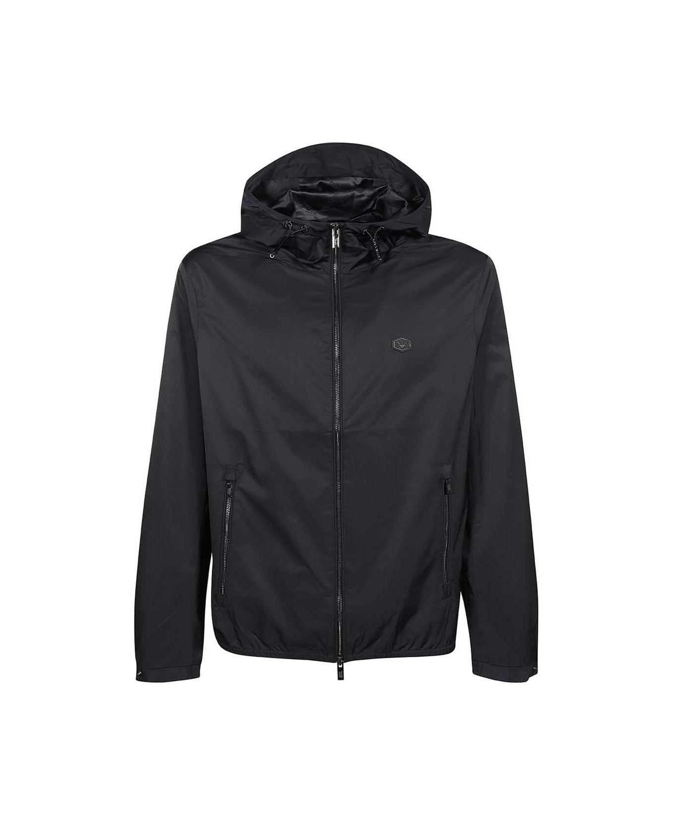 Emporio Armani Hooded Techno Fabric Raincoat - Blue