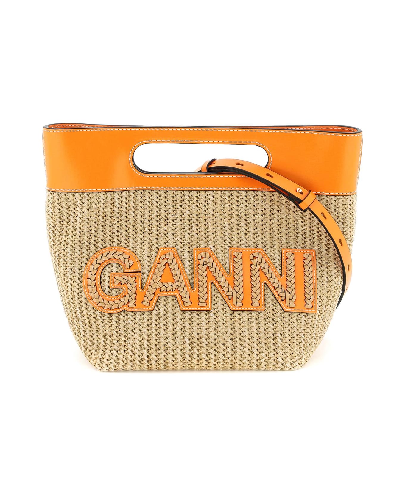 Ganni 'small Raffia 17 Tote' Crossbody Bag - ORANGE (Orange)