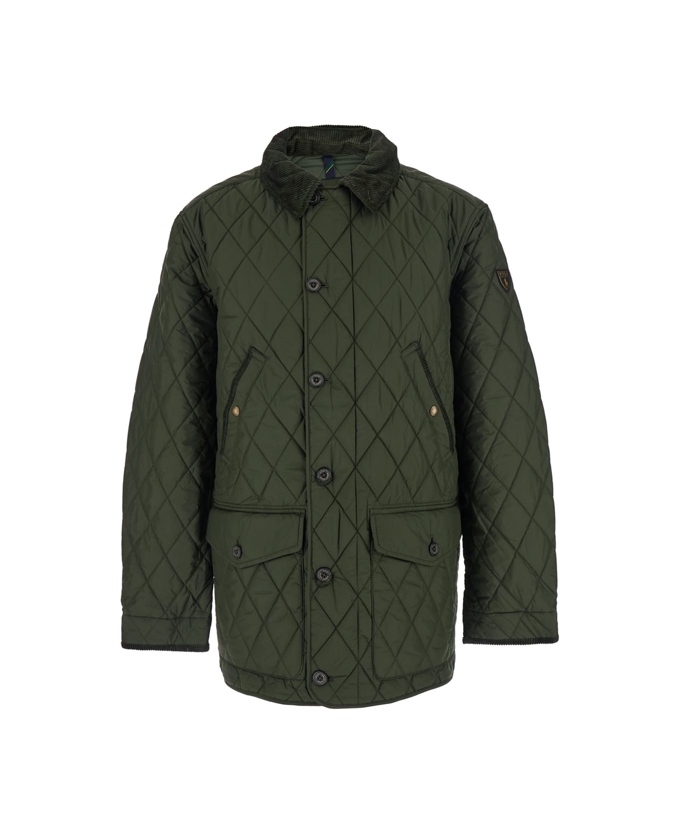 Polo Ralph Lauren Green Jacket With Corduroy Collar And Logo Patch On The Sleeve In Cotton Man - Green