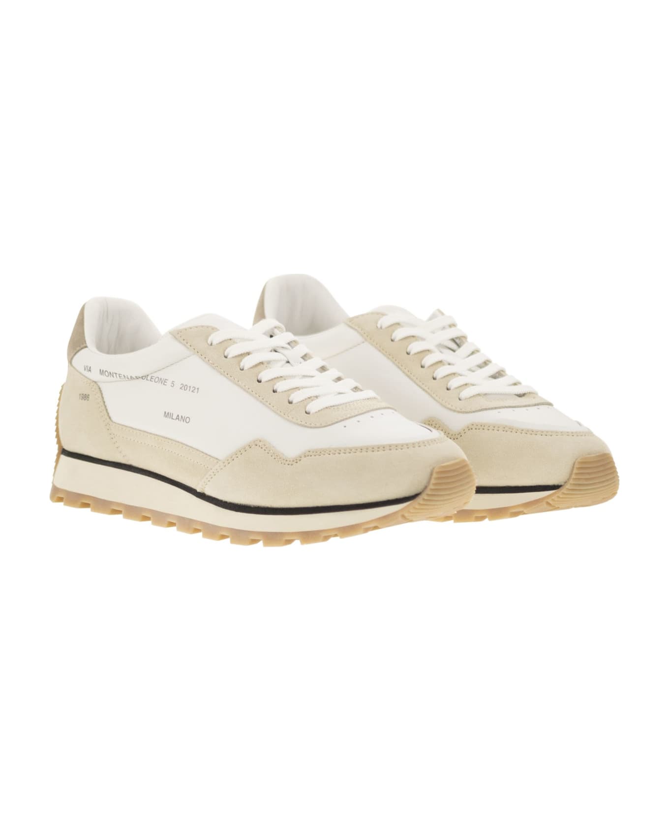 Hogan 86er - Leather And Suede Trainers - White/beige