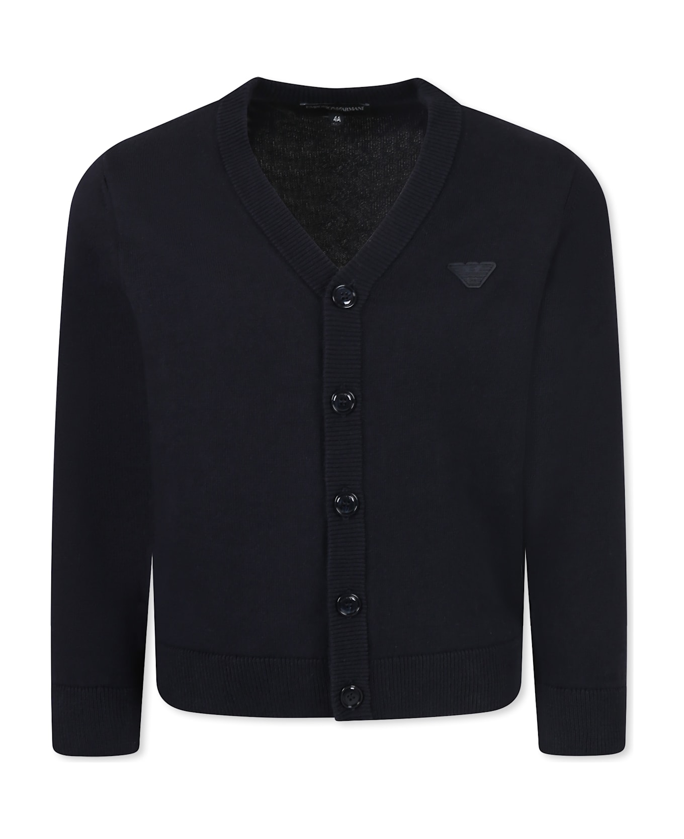 Emporio Armani Blue Cardigan For Boy With Logo - Blue
